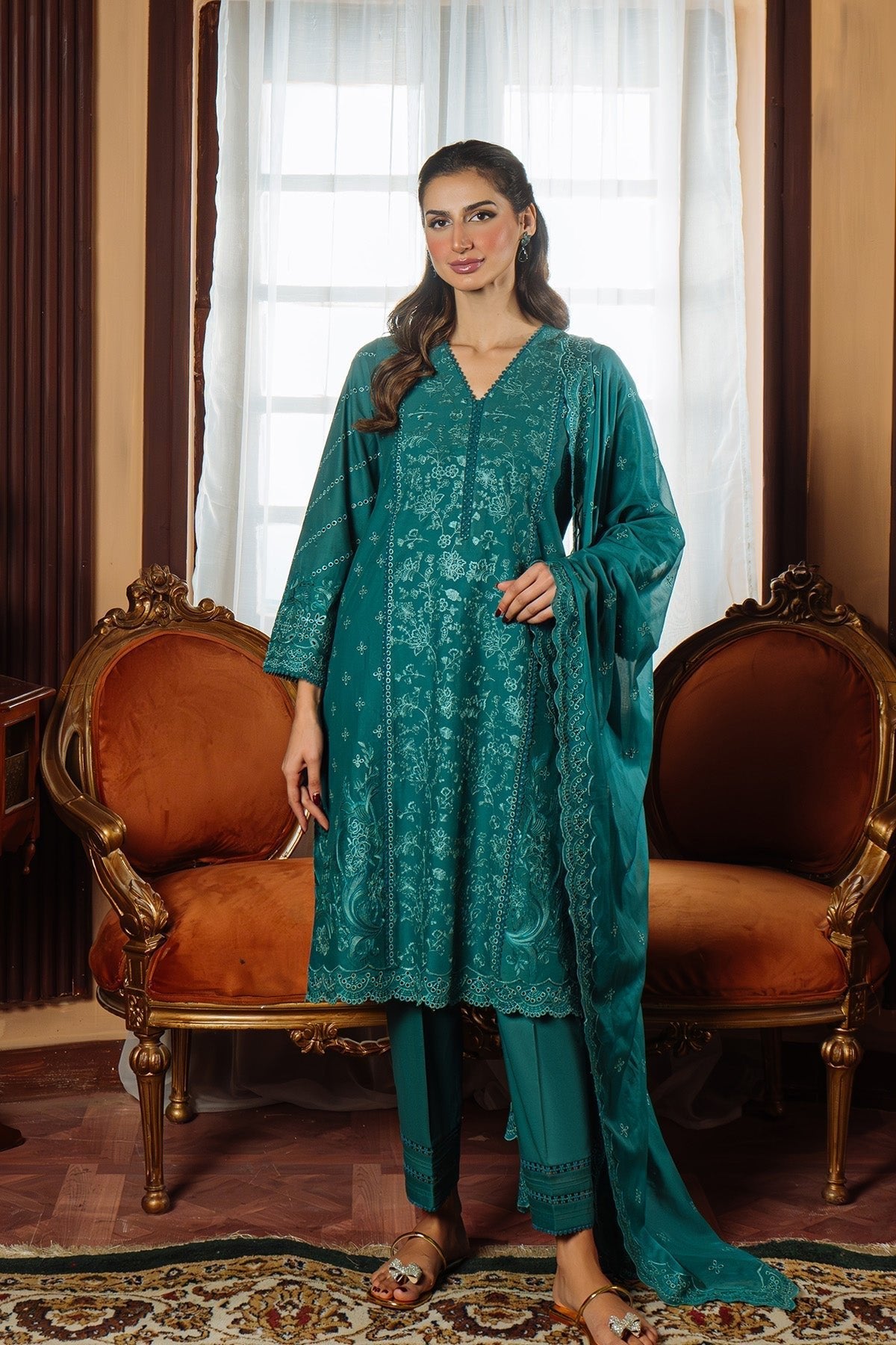 Sahar | Festive Edit Ready to Wear | Regal Reverie - RTW-Brand:Sahar-Type:Ladies Clothes-Teal-Lawn-House of Maryam- Buy in UK, USA