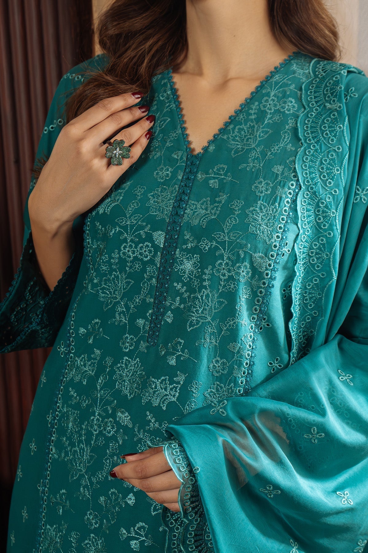 Sahar | Festive Edit Ready to Wear | Regal Reverie - RTW-Brand:Sahar-Type:Ladies Clothes-Teal-Lawn-House of Maryam- Buy in UK, USA