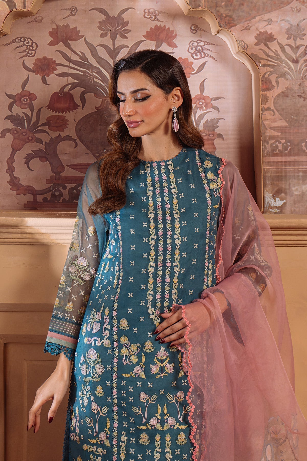 Sahar | Festive Edit Ready to Wear | Serene Teal - RTW-Brand:Sahar-Type:Ladies Clothes-Sea Green-Organza-House of Maryam- Buy in UK, USA