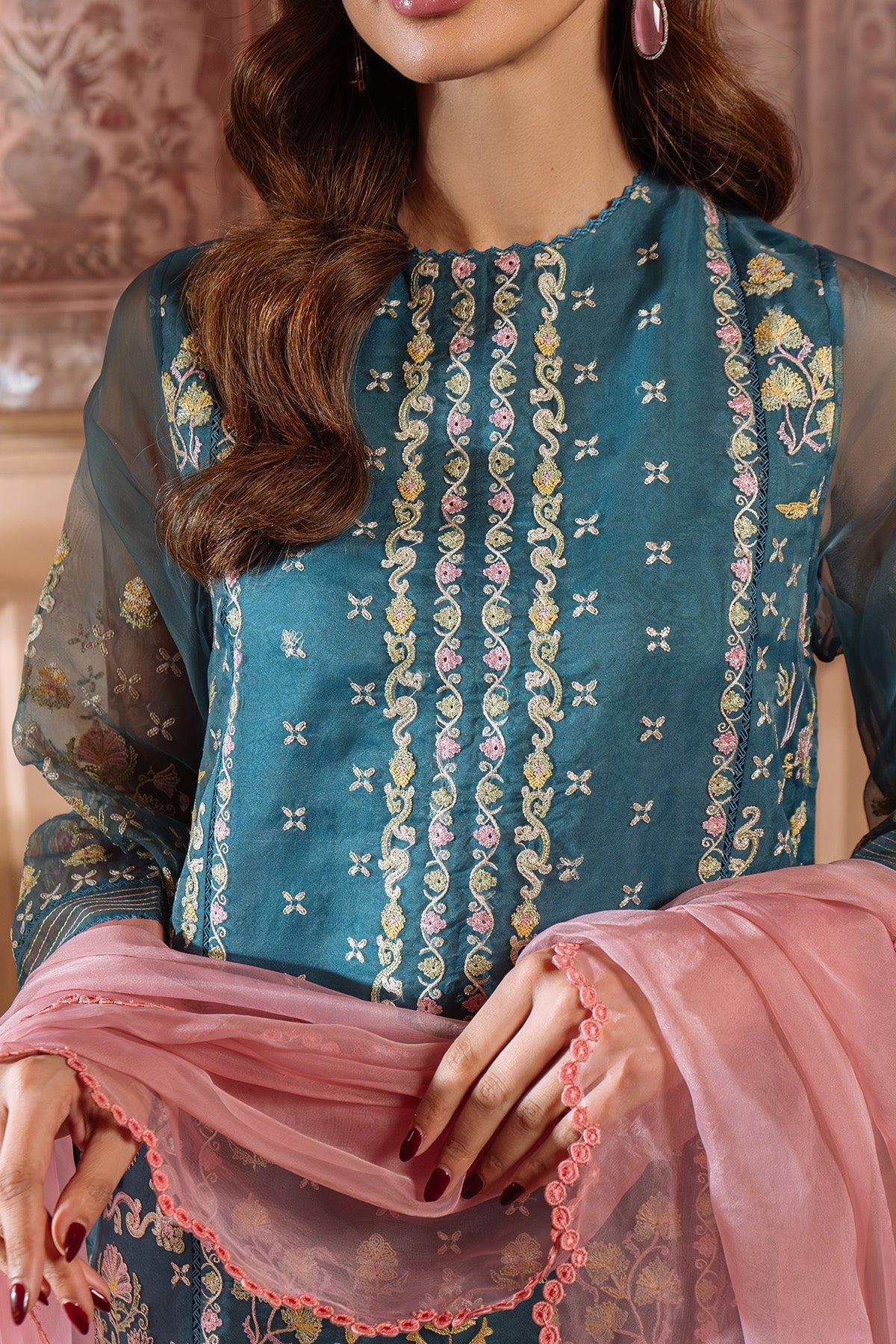 Sahar | Festive Edit Ready to Wear | Serene Teal - RTW-Brand:Sahar-Type:Ladies Clothes-Sea Green-Organza-House of Maryam- Buy in UK, USA