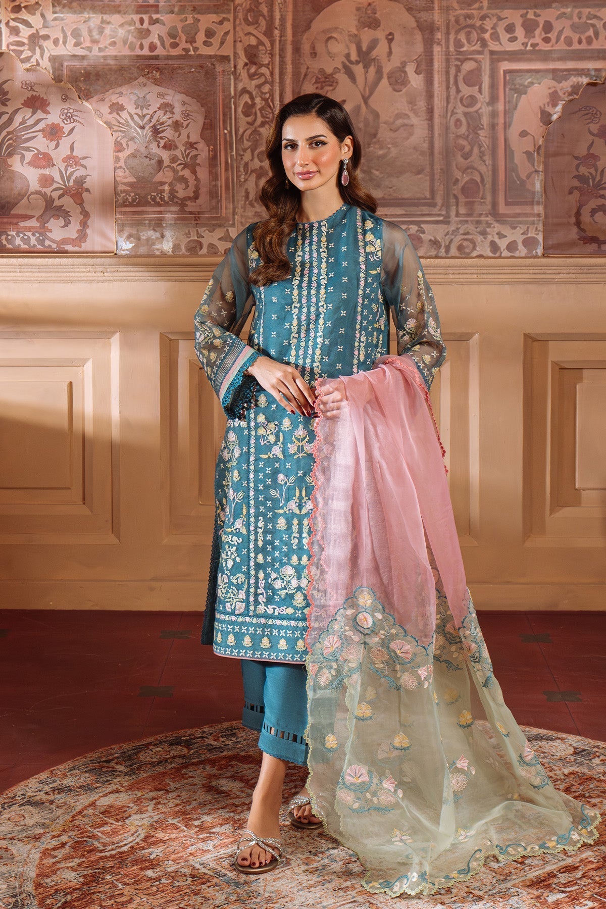 Sahar | Festive Edit Ready to Wear | Serene Teal - RTW-Brand:Sahar-Type:Ladies Clothes-Sea Green-Organza-House of Maryam- Buy in UK, USA