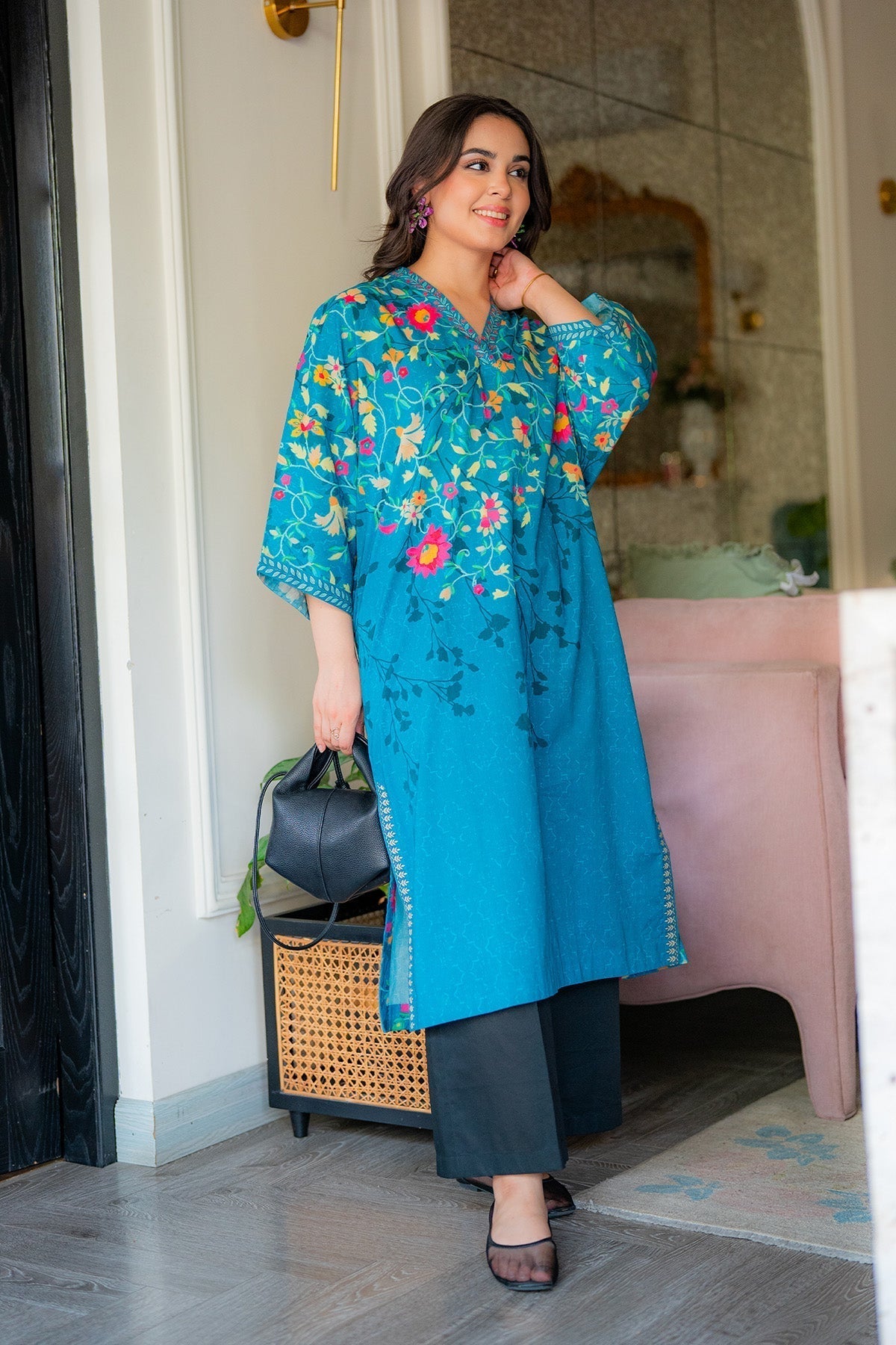 Sahar | Selene Vol 2 | Floral splash-Brand:Sahar-Type:Ladies Clothes-Teal-Lawn-House of Maryam- Buy in UK, USA