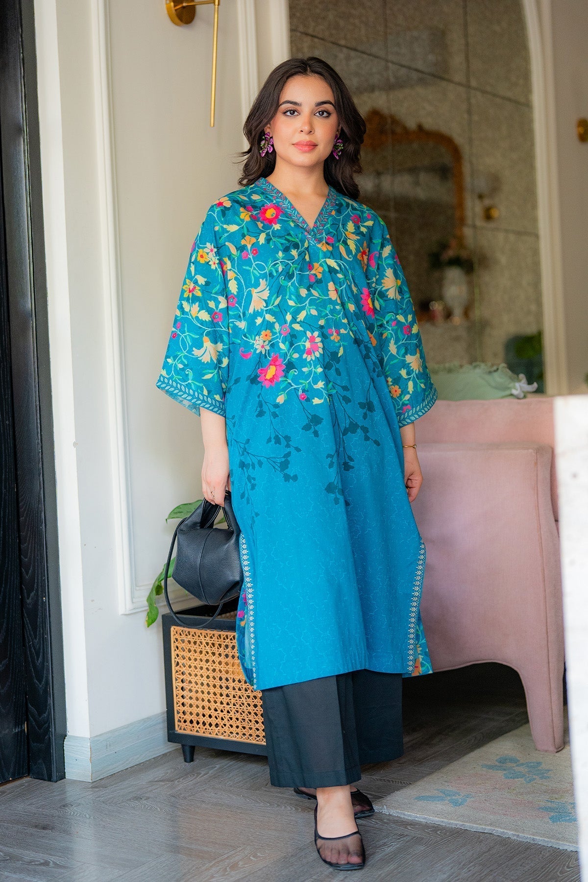 Sahar | Selene Vol 2 | Floral splash-Brand:Sahar-Type:Ladies Clothes-Teal-Lawn-House of Maryam- Buy in UK, USA
