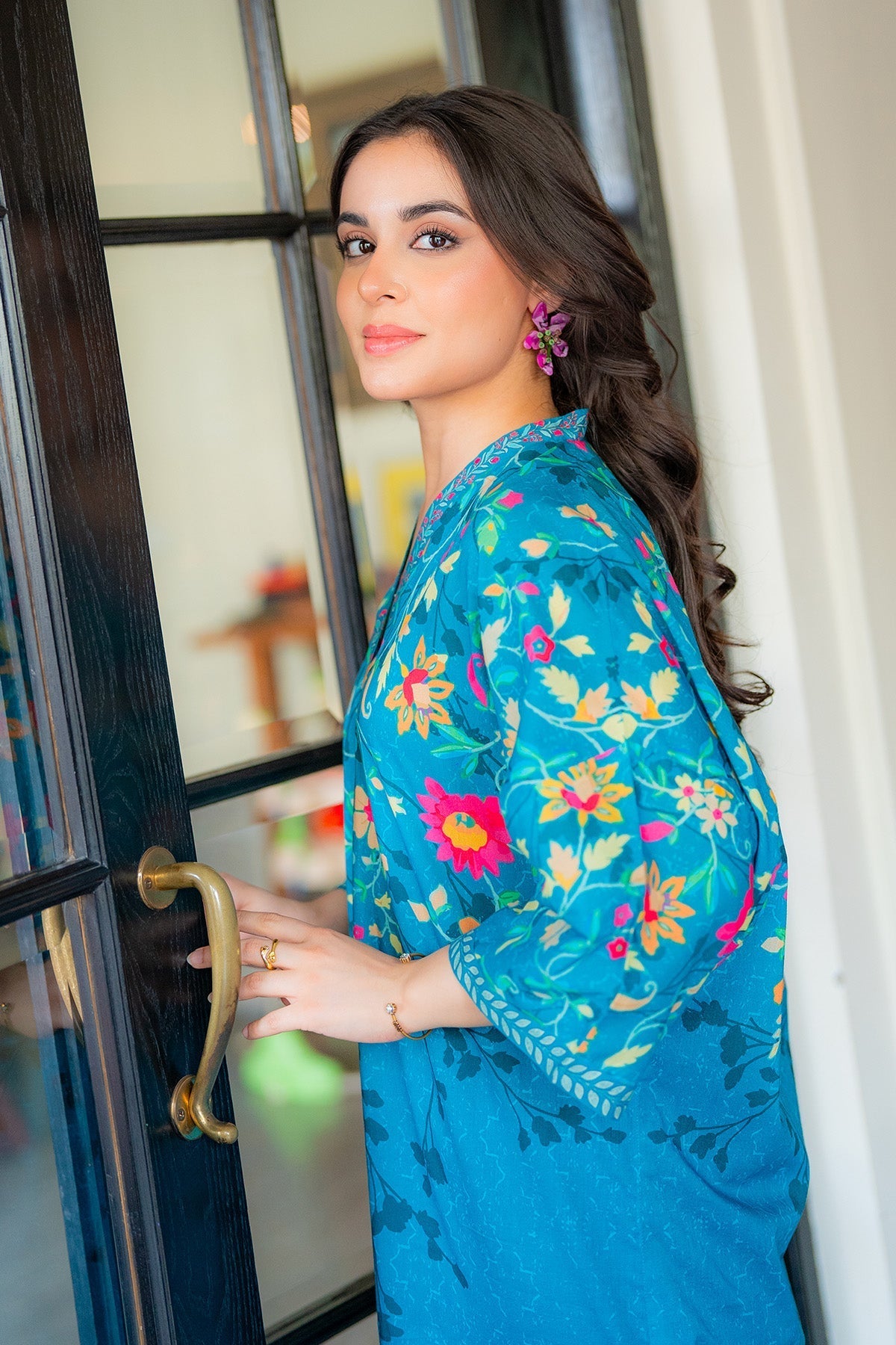 Sahar | Selene Vol 2 | Floral splash-Brand:Sahar-Type:Ladies Clothes-Teal-Lawn-House of Maryam- Buy in UK, USA