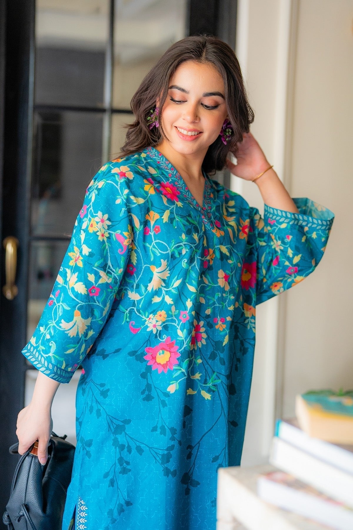 Sahar | Selene Vol 2 | Floral splash-Brand:Sahar-Type:Ladies Clothes-Teal-Lawn-House of Maryam- Buy in UK, USA