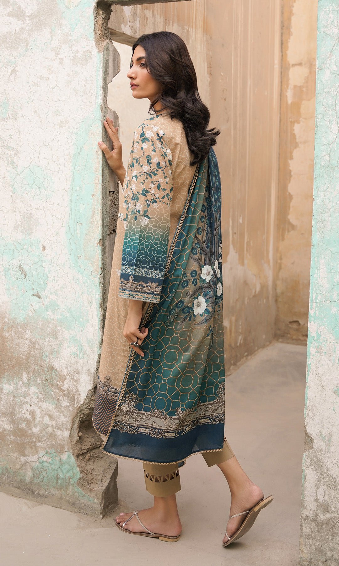 Sahar | Selene Vol 2 | Floralscape-Brand:Sahar-Type:Ladies Clothes-Light Brown-Lawn-House of Maryam- Buy in UK, USA