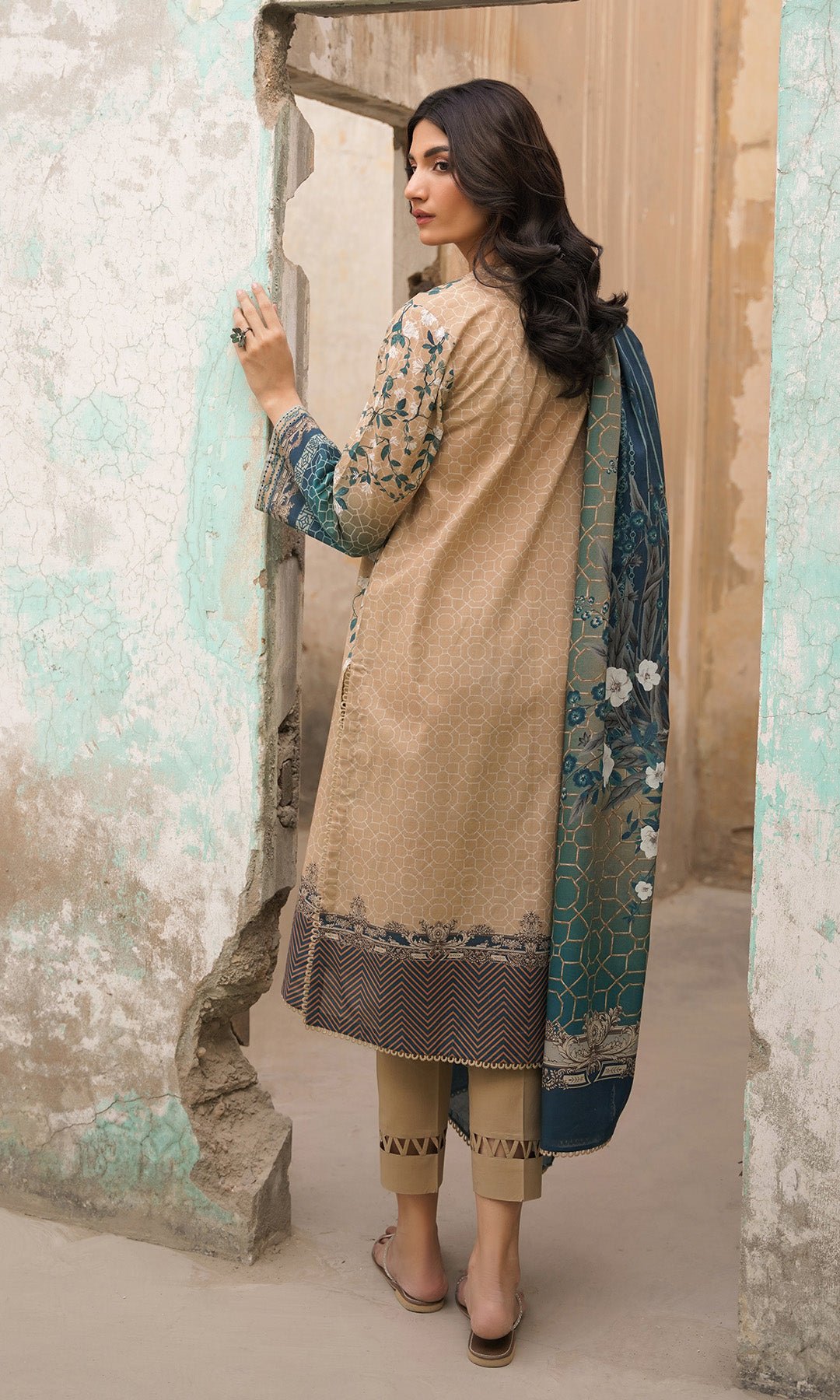 Sahar | Selene Vol 2 | Floralscape-Brand:Sahar-Type:Ladies Clothes-Light Brown-Lawn-House of Maryam- Buy in UK, USA