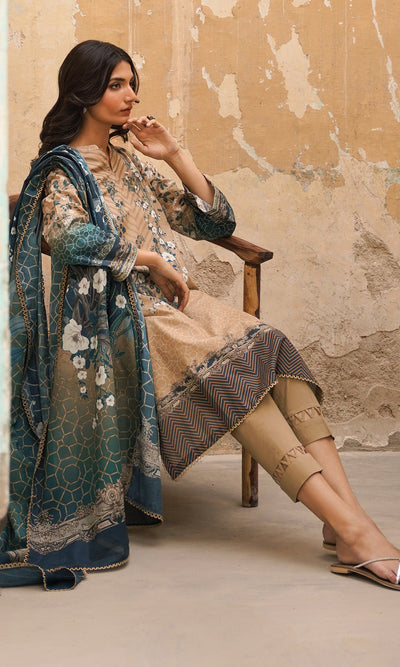 Sahar | Selene Vol 2 | Floralscape-Brand:Sahar-Type:Ladies Clothes-Light Brown-Lawn-House of Maryam- Buy in UK, USA