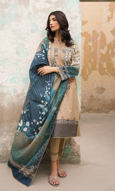 Sahar | Selene Vol 2 | Floralscape-Brand:Sahar-Type:Ladies Clothes-Light Brown-Lawn-House of Maryam- Buy in UK, USA
