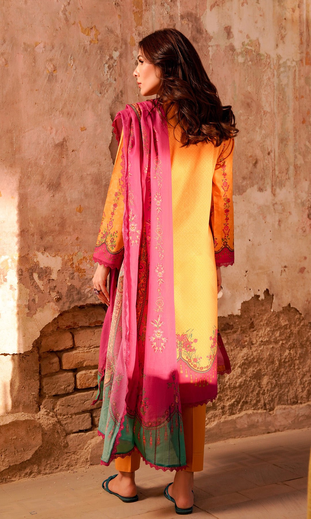 Sahar | Selene Vol 2 | Marigold Magenta-Brand:Sahar-Type:Ladies Clothes-Mustard Yellow-Lawn-House of Maryam- Buy in UK, USA