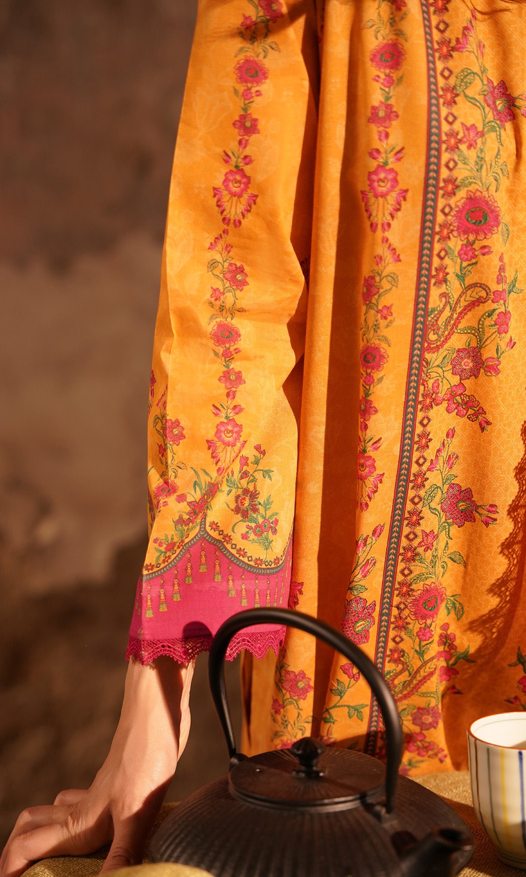 Sahar | Selene Vol 2 | Marigold Magenta-Brand:Sahar-Type:Ladies Clothes-Mustard Yellow-Lawn-House of Maryam- Buy in UK, USA