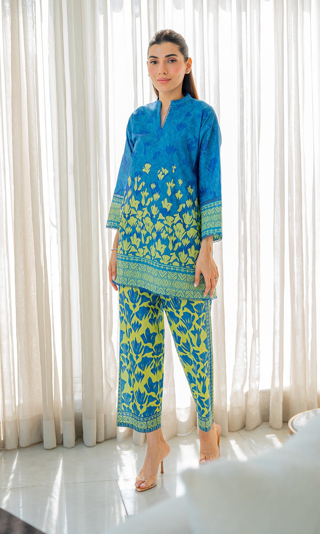 Sahar | Selene Vol 2 | Neon Canopy-Brand:Sahar-Type:Ladies Clothes-Peacock Blue-Lawn-House of Maryam- Buy in UK, USA
