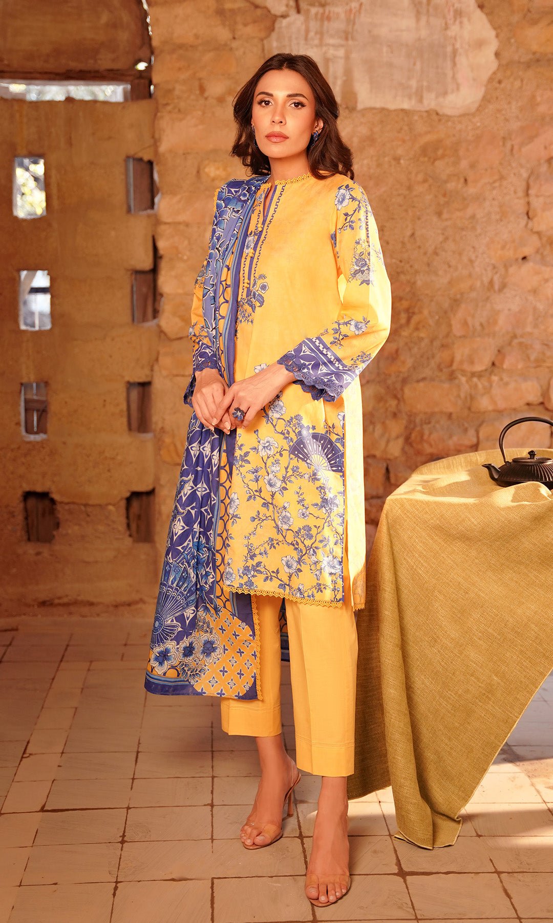 Sahar | Selene Vol 2 | Oriental Bliss-Brand:Sahar-Type:Ladies Clothes-Lawn-Lime Yellow-House of Maryam- Buy in UK, USA