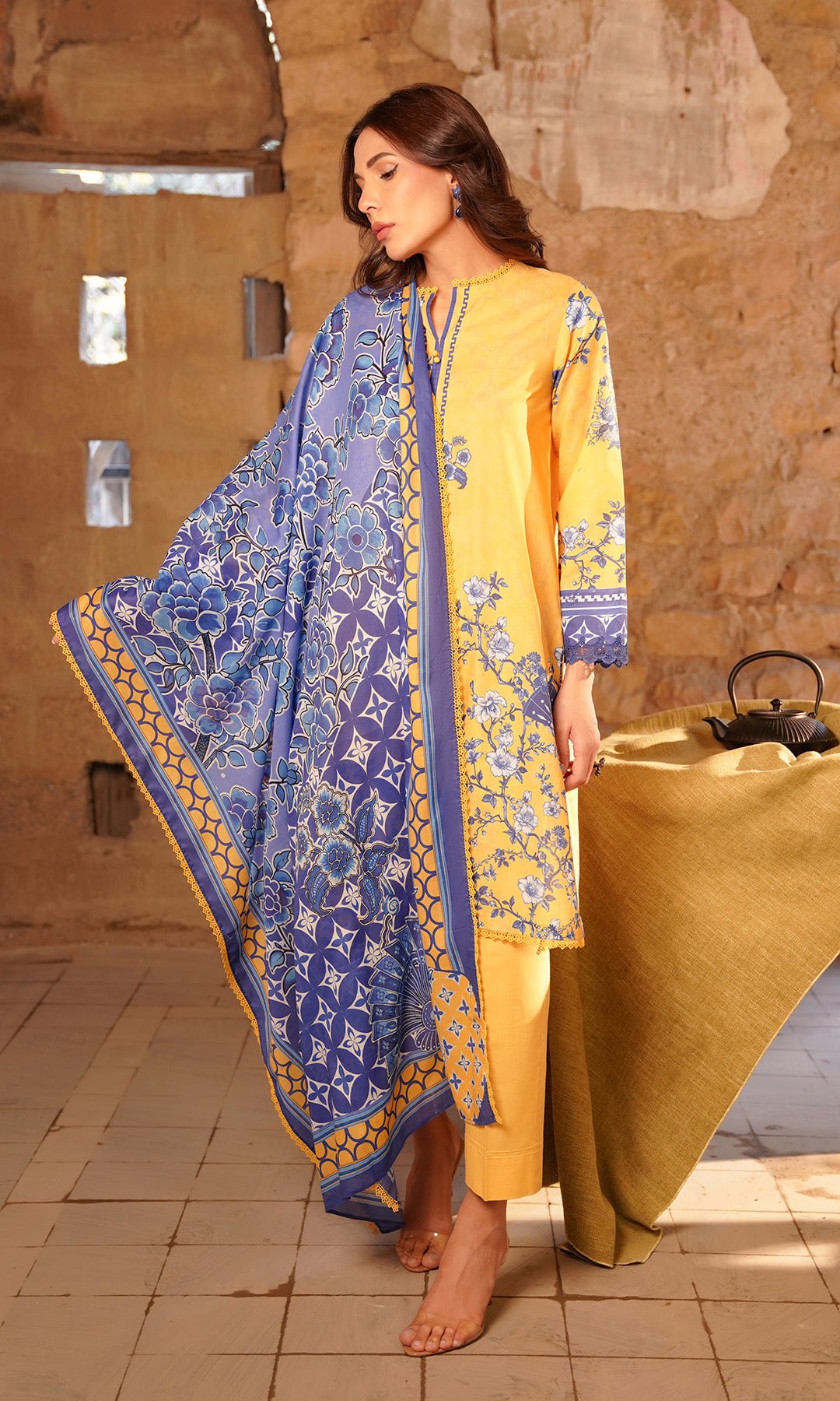 Sahar | Selene Vol 2 | Oriental Bliss-Brand:Sahar-Type:Ladies Clothes-Lawn-Lime Yellow-House of Maryam- Buy in UK, USA