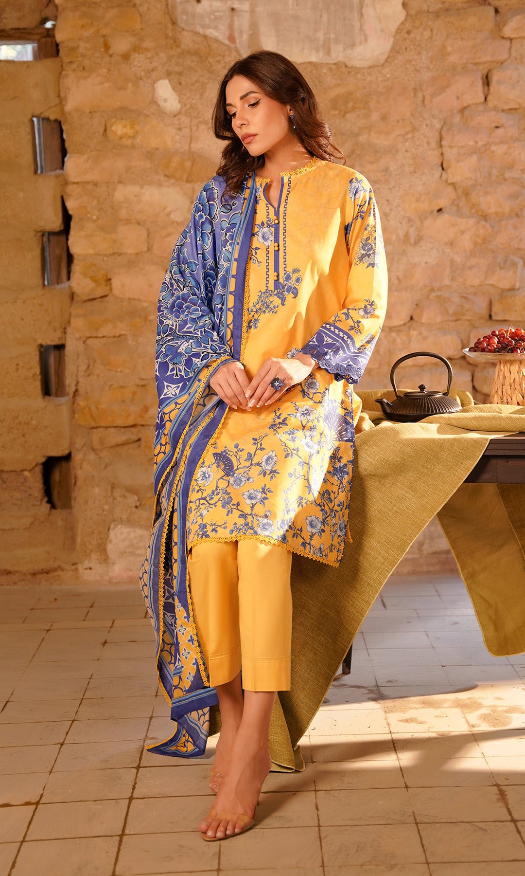 Sahar | Selene Vol 2 | Oriental Bliss-Brand:Sahar-Type:Ladies Clothes-Lawn-Lime Yellow-House of Maryam- Buy in UK, USA