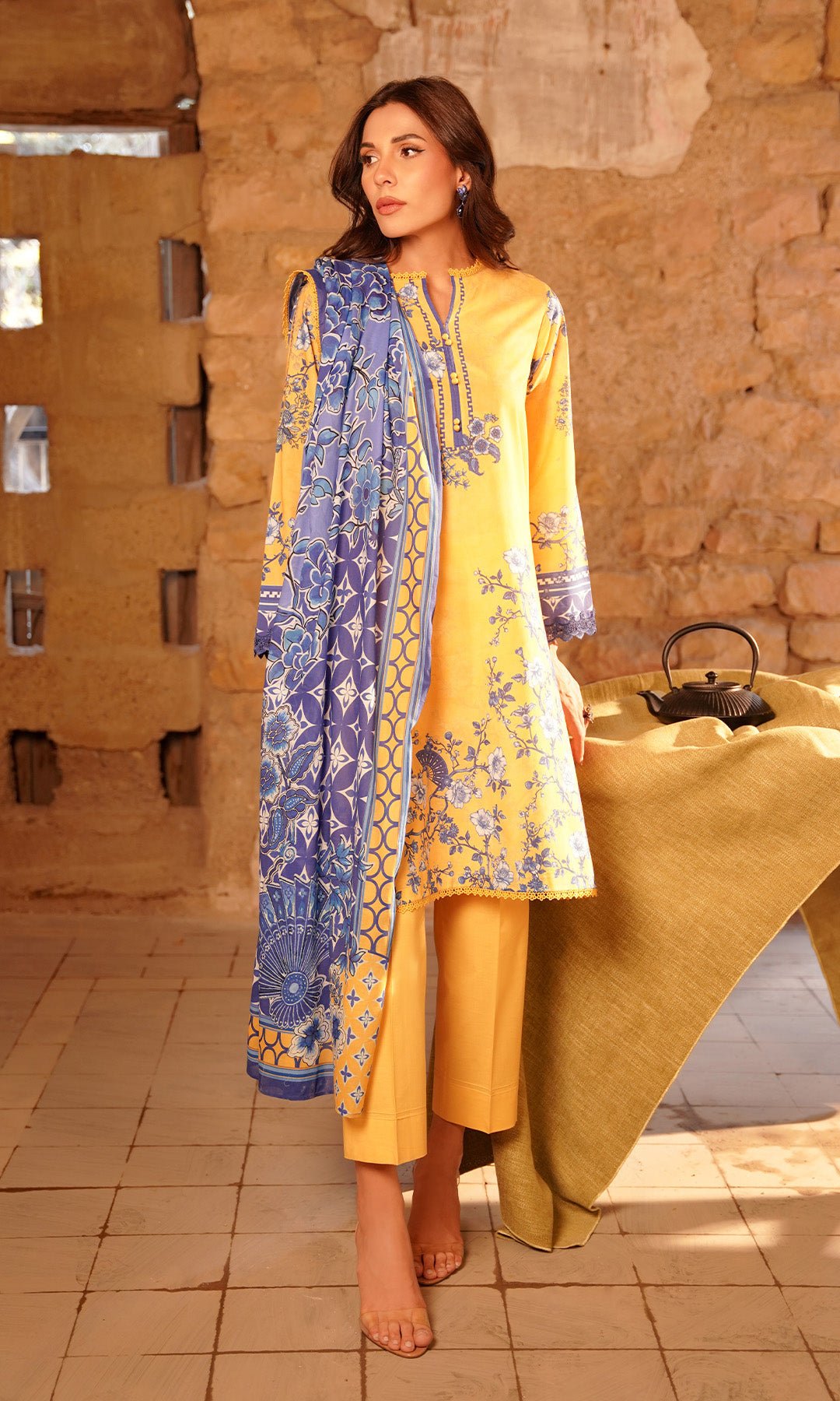 Sahar | Selene Vol 2 | Oriental Bliss-Brand:Sahar-Type:Ladies Clothes-Lawn-Lime Yellow-House of Maryam- Buy in UK, USA
