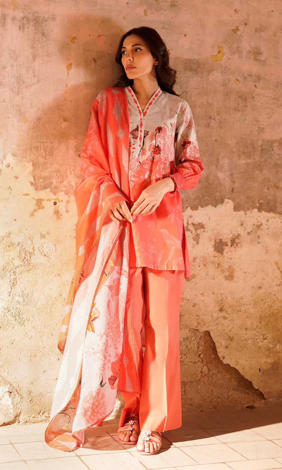 Sahar | Selene Vol 2 | Scarlet Coral-Brand:Sahar-Type:Ladies Clothes-Coral-Lawn-House of Maryam- Buy in UK, USA