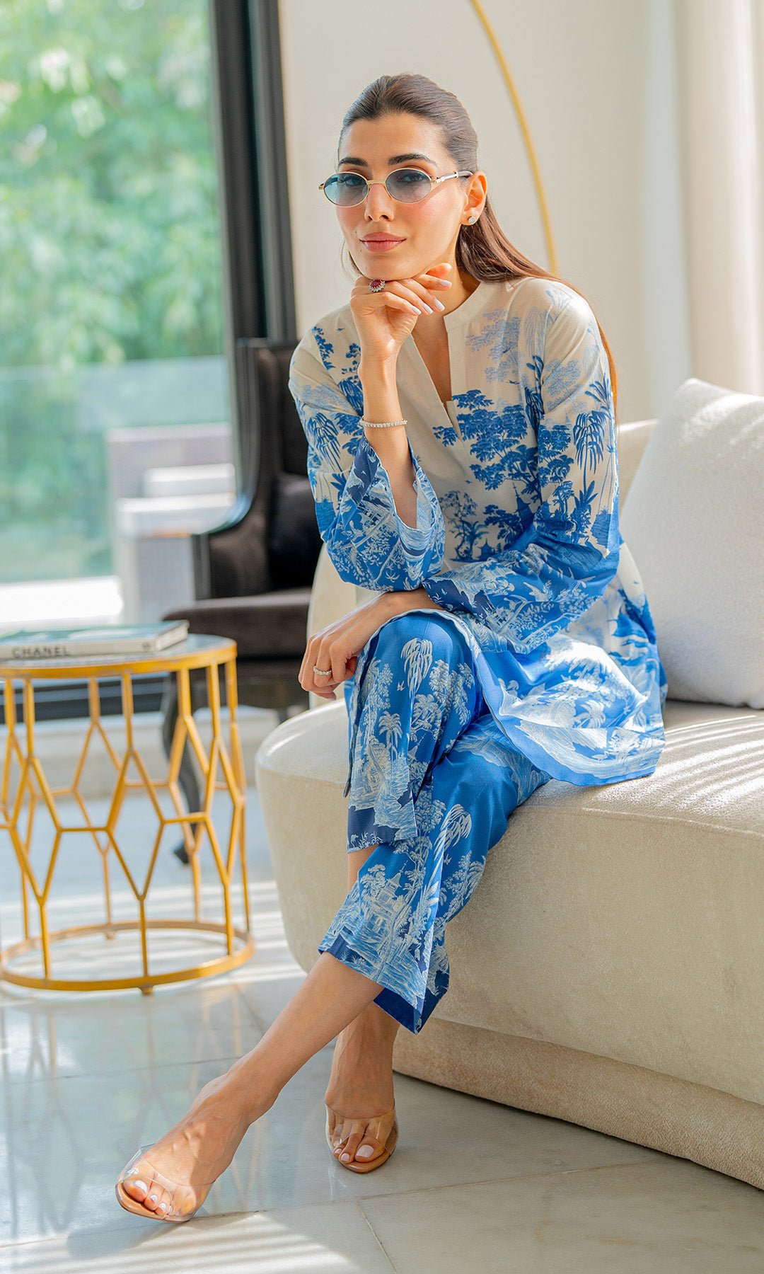 Sahar | Selene Vol 2 | Vignettes in Blue-Brand:Sahar-Type:Ladies Clothes-Peacock Blue-Cambric-House of Maryam- Buy in UK, USA