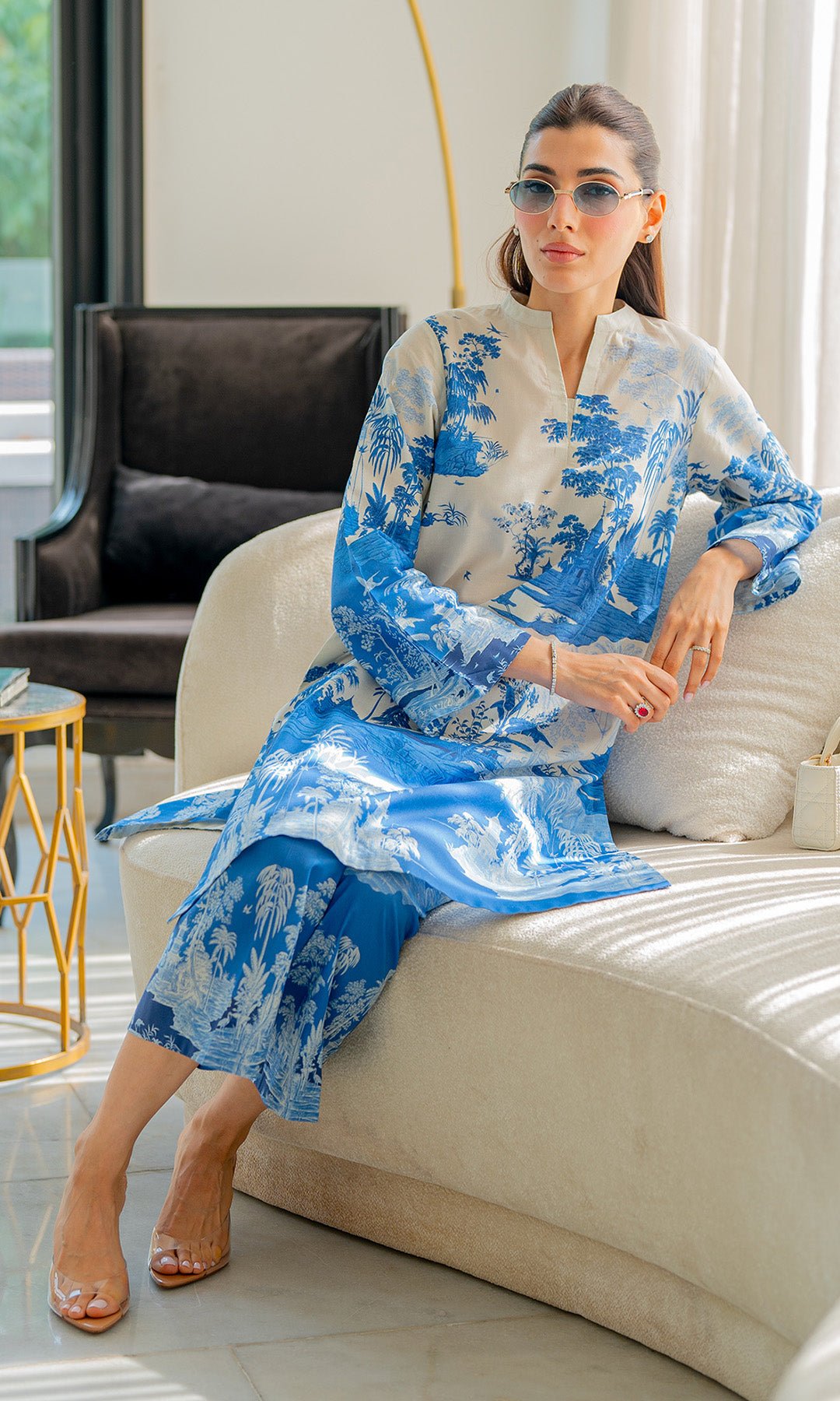 Sahar | Selene Vol 2 | Vignettes in Blue-Brand:Sahar-Type:Ladies Clothes-Peacock Blue-Cambric-House of Maryam- Buy in UK, USA