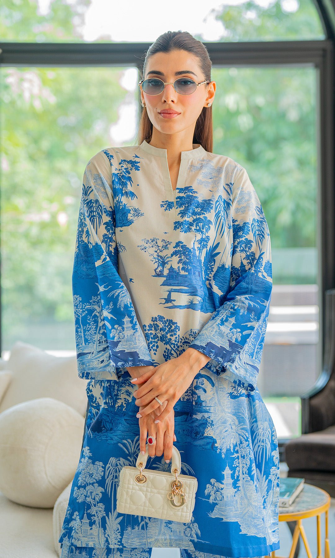 Sahar | Selene Vol 2 | Vignettes in Blue-Brand:Sahar-Type:Ladies Clothes-Peacock Blue-Cambric-House of Maryam- Buy in UK, USA