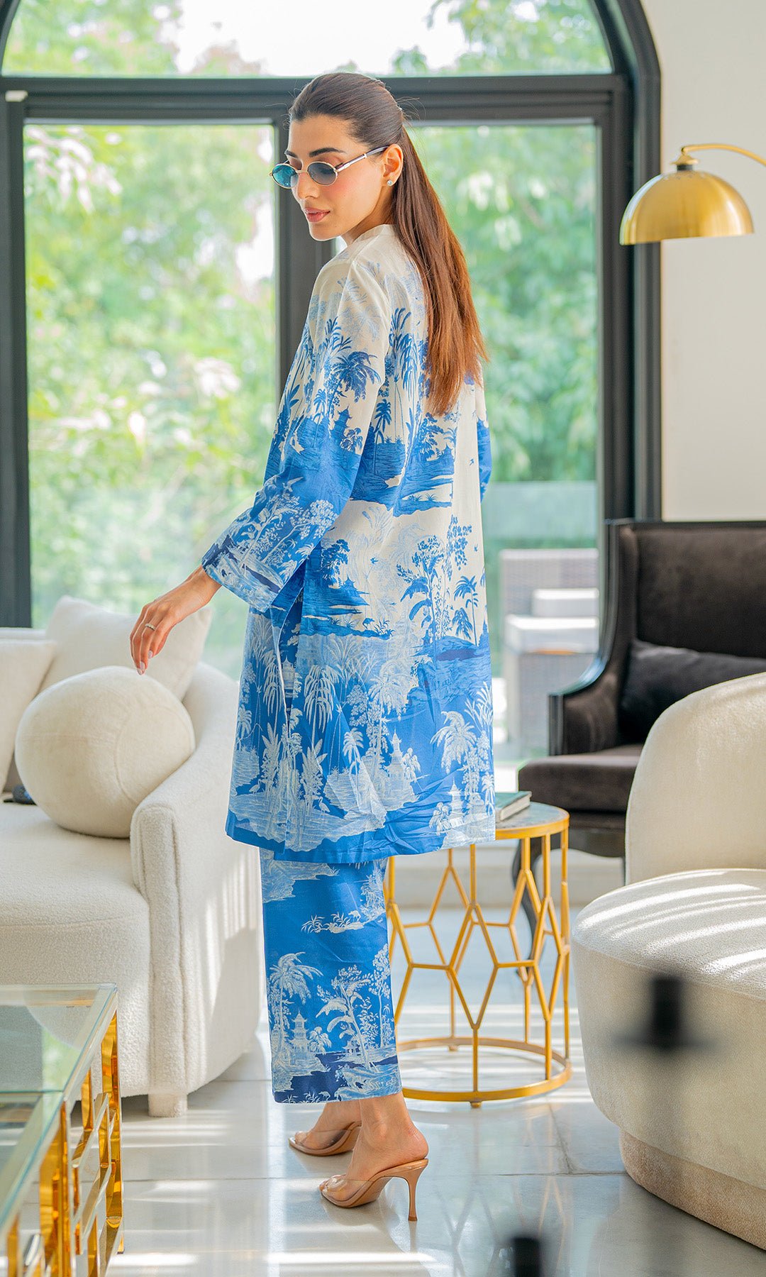 Sahar | Selene Vol 2 | Vignettes in Blue-Brand:Sahar-Type:Ladies Clothes-Peacock Blue-Cambric-House of Maryam- Buy in UK, USA