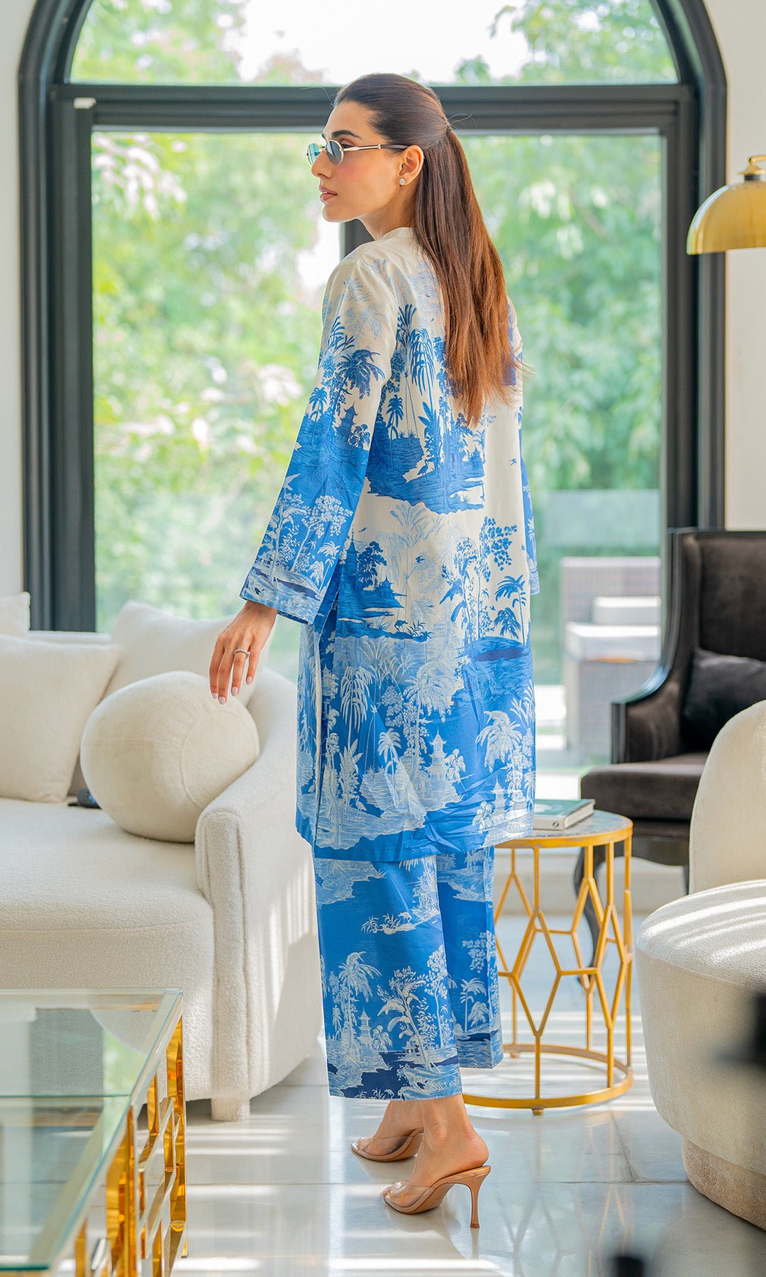 Sahar | Selene Vol 2 | Vignettes in Blue-Brand:Sahar-Type:Ladies Clothes-Peacock Blue-Cambric-House of Maryam- Buy in UK, USA