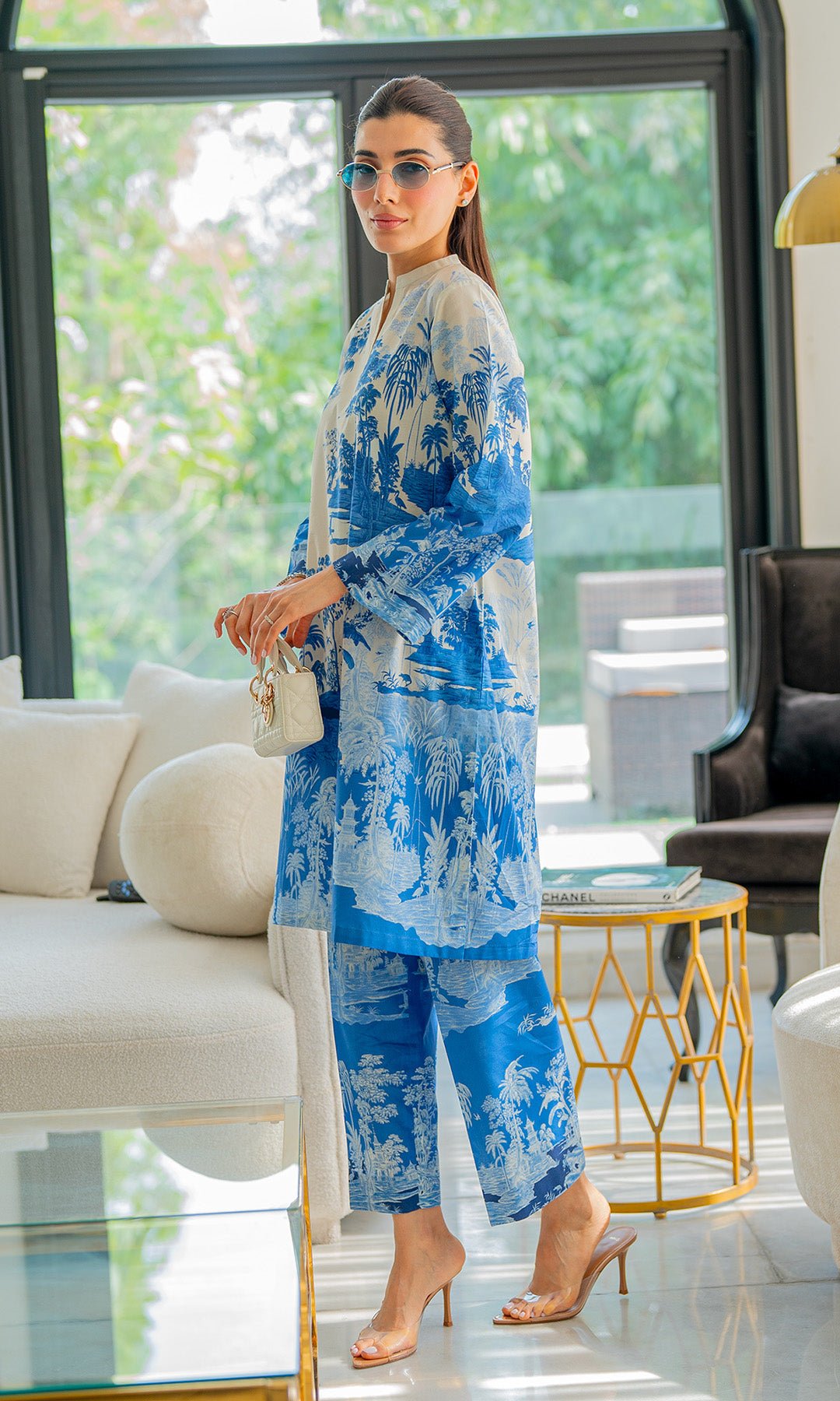 Sahar | Selene Vol 2 | Vignettes in Blue-Brand:Sahar-Type:Ladies Clothes-Peacock Blue-Cambric-House of Maryam- Buy in UK, USA