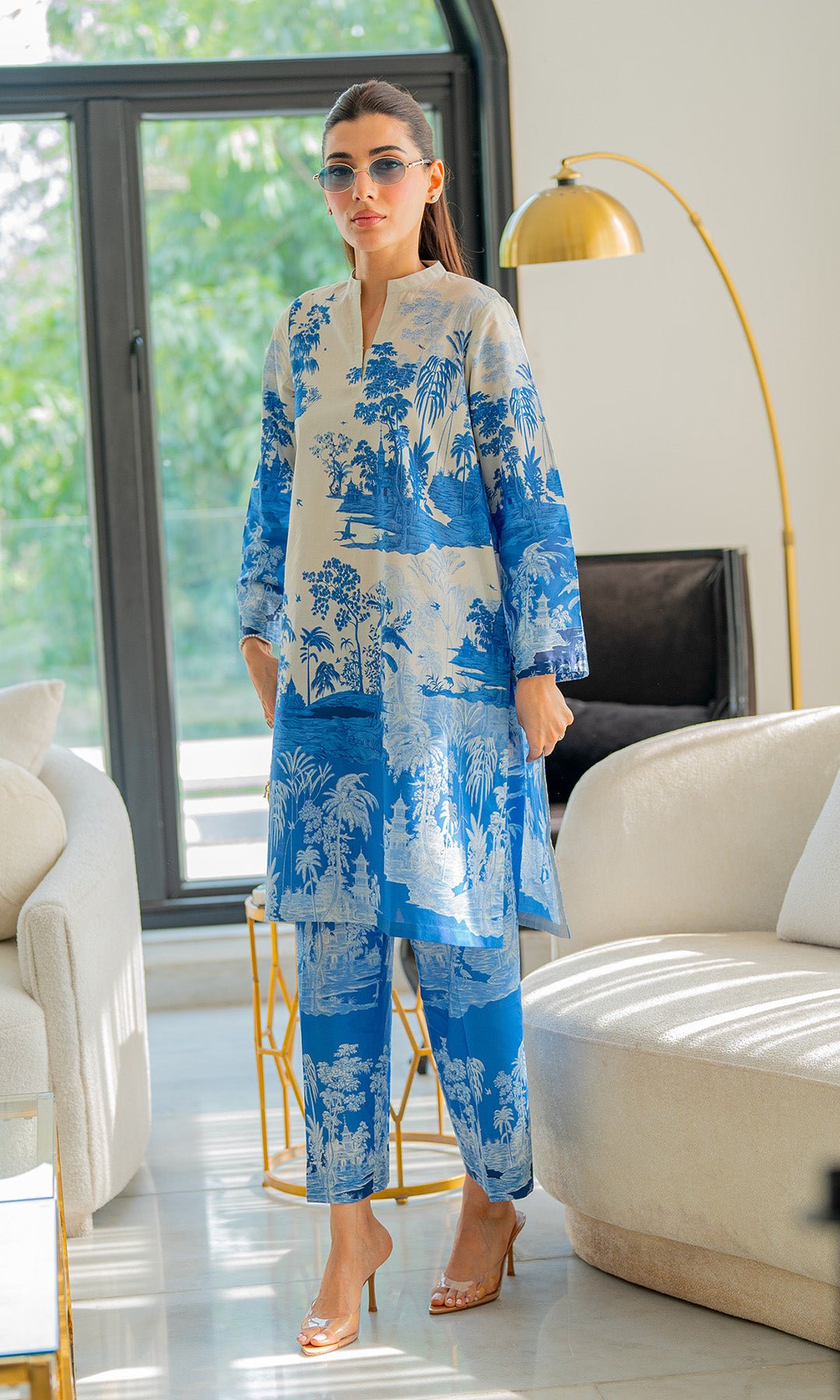 Sahar | Selene Vol 2 | Vignettes in Blue-Brand:Sahar-Type:Ladies Clothes-Peacock Blue-Cambric-House of Maryam- Buy in UK, USA