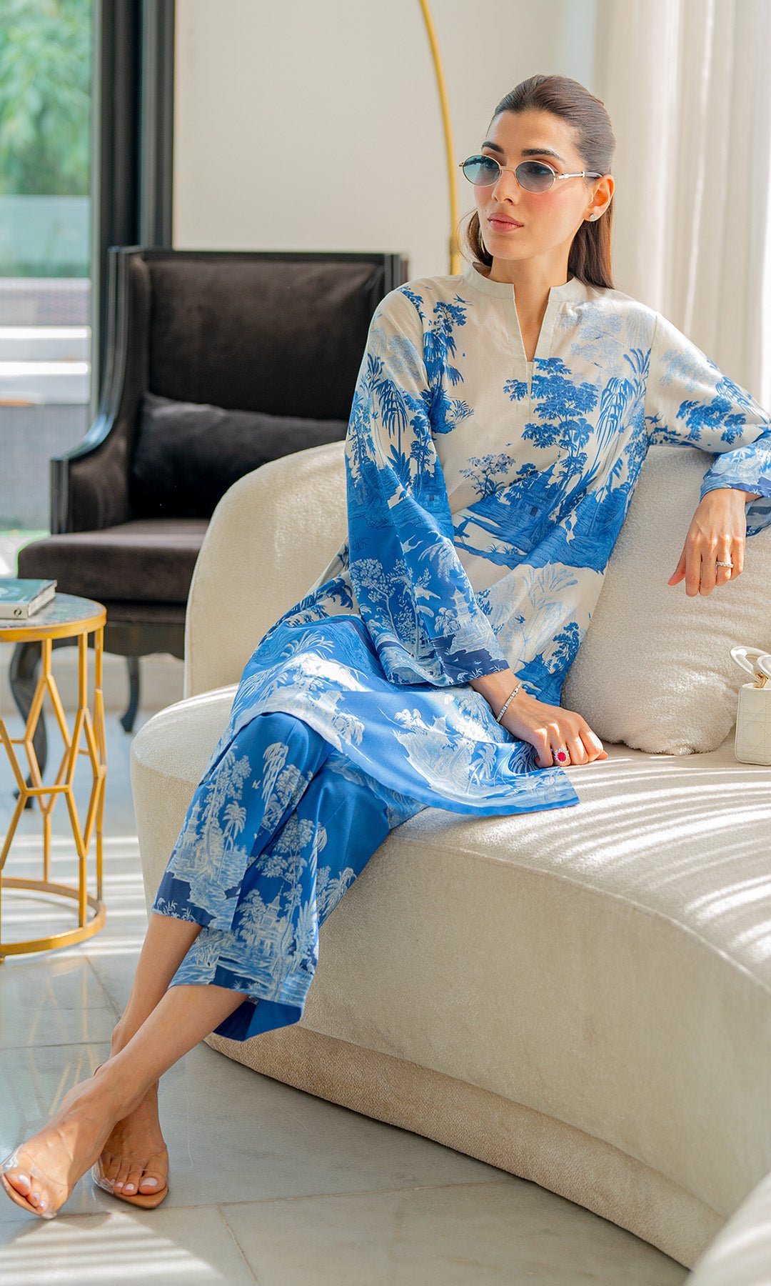 Sahar | Selene Vol 2 | Vignettes in Blue-Brand:Sahar-Type:Ladies Clothes-Peacock Blue-Cambric-House of Maryam- Buy in UK, USA