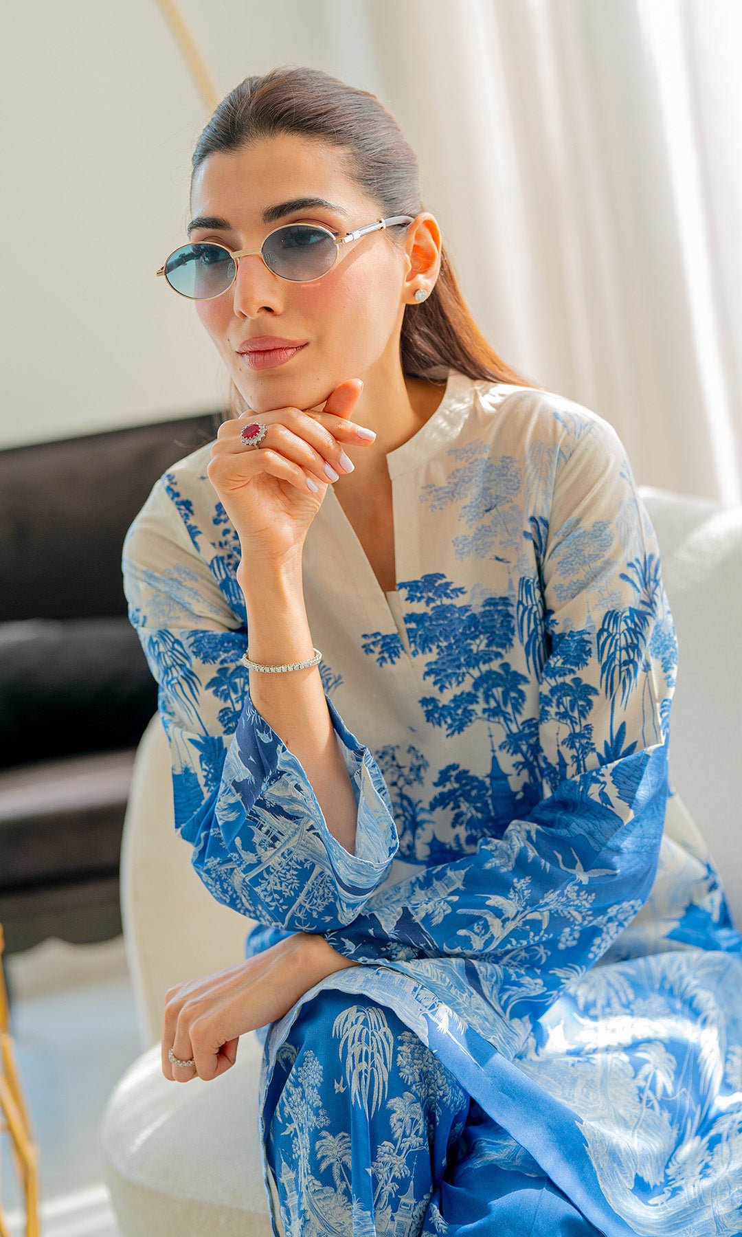 Sahar | Selene Vol 2 | Vignettes in Blue-Brand:Sahar-Type:Ladies Clothes-Peacock Blue-Cambric-House of Maryam- Buy in UK, USA