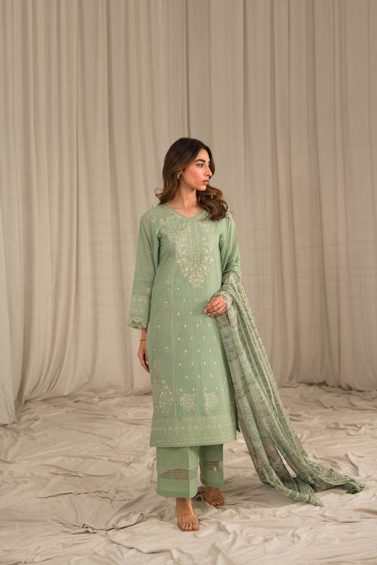 Sahar | Mirage Spring Luxury 24 | Textured Lawn 3 Piece (Embroidered) -  Sahar Luxury -  House of Maryam