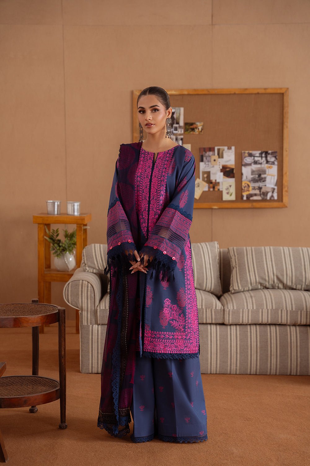 Saira Rizwan | Laanem Summer Lawn 25 | ELARA-B-SRL25-01-Brand:Saira Rizwan-Type:Ladies Clothes-Navy-Lawn-House of Maryam- Buy in UK, USA