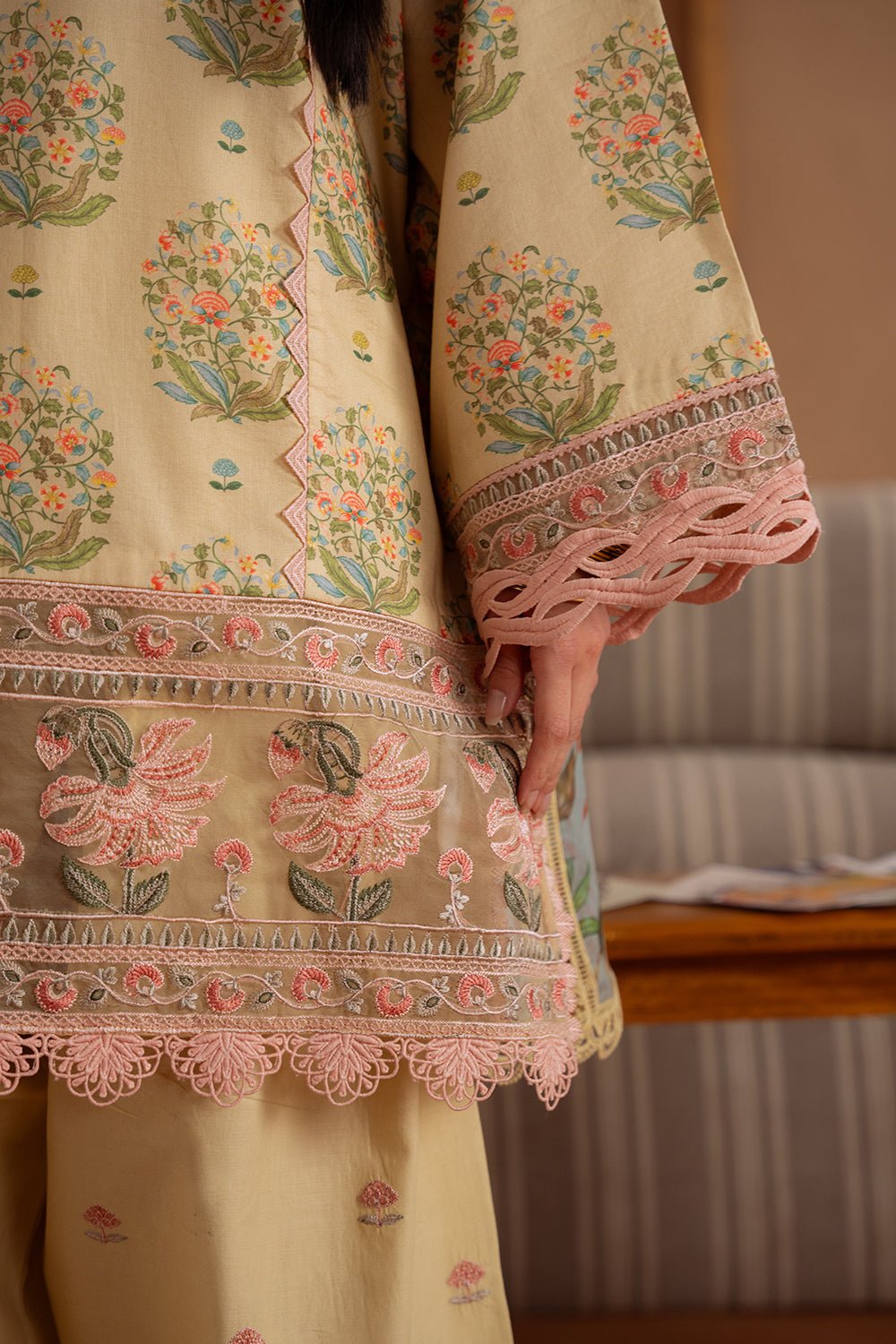 Saira Rizwan | Laanem Summer Lawn 25 | NERIDA-A-SRL25-02-Brand:Saira Rizwan-Type:Ladies Clothes-Beige-Lawn-House of Maryam- Buy in UK, USA