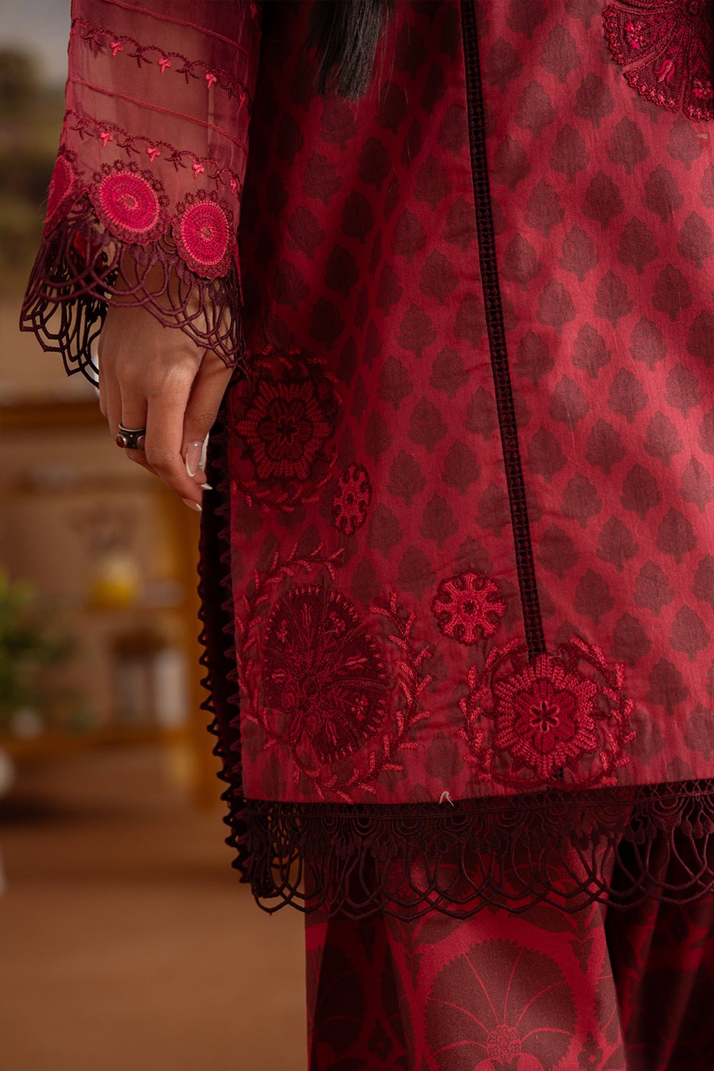 Saira Rizwan | Laanem Summer Lawn 25 | SEREN-A-SRL25-08-Brand:Saira Rizwan-Type:Ladies Clothes-Haute Red-Lawn-House of Maryam- Buy in UK, USA