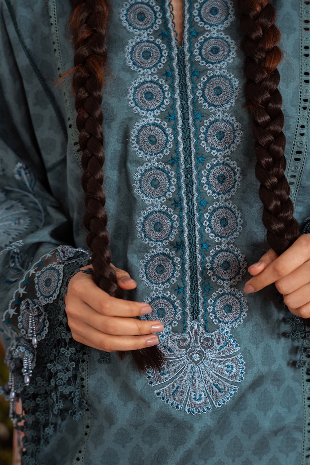 Saira Rizwan | Laanem Summer Lawn 25 | SEREN-B-SRL25-08-Brand:Saira Rizwan-Type:Ladies Clothes-Teal Blue-Lawn-House of Maryam- Buy in UK, USA