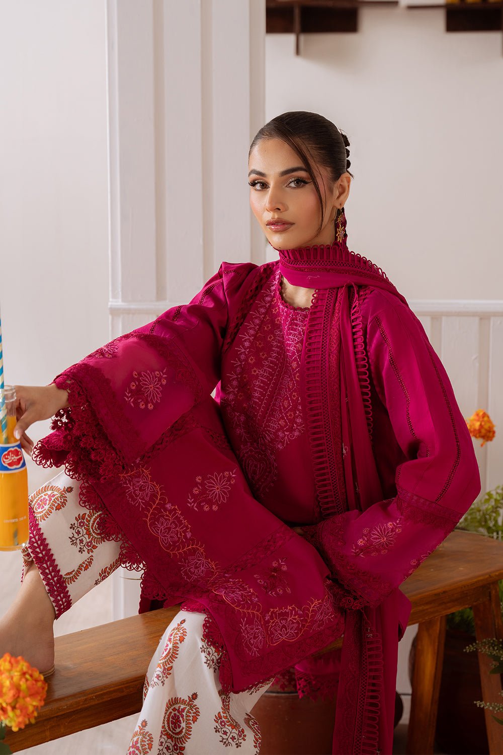 Saira Rizwan | Laanem Summer Lawn 25 | ZAFIRA-B-SRL25-03-Brand:Saira Rizwan-Type:Ladies Clothes-Coral Pink-Lawn-House of Maryam- Buy in UK, USA