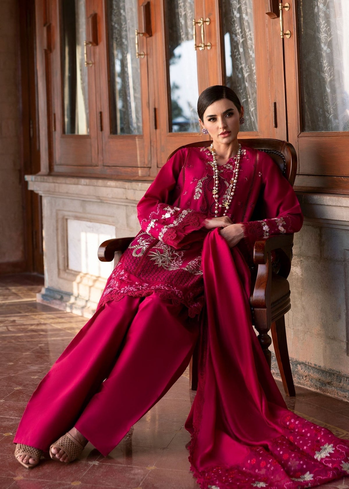 Saira Shakira | Bloom Lawn 25 | FAYE 7-B-Brand:Saira Shakira-Type:Ladies Clothes-Magenta-Lawn-House of Maryam- Buy in UK, USA