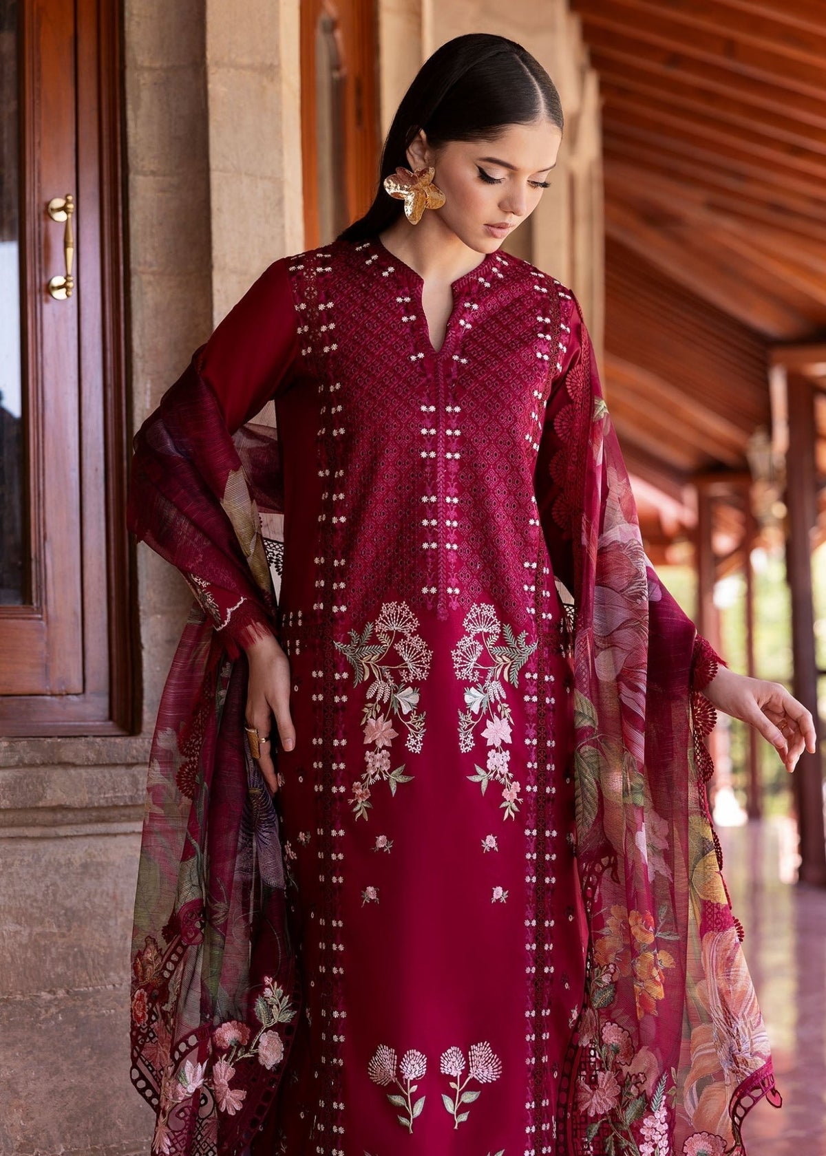 Saira Shakira | Bloom Lawn 25 | HANGING GARDENS 2-A-Brand:Saira Shakira-Type:Ladies Clothes-Red-Lawn-House of Maryam- Buy in UK, USA