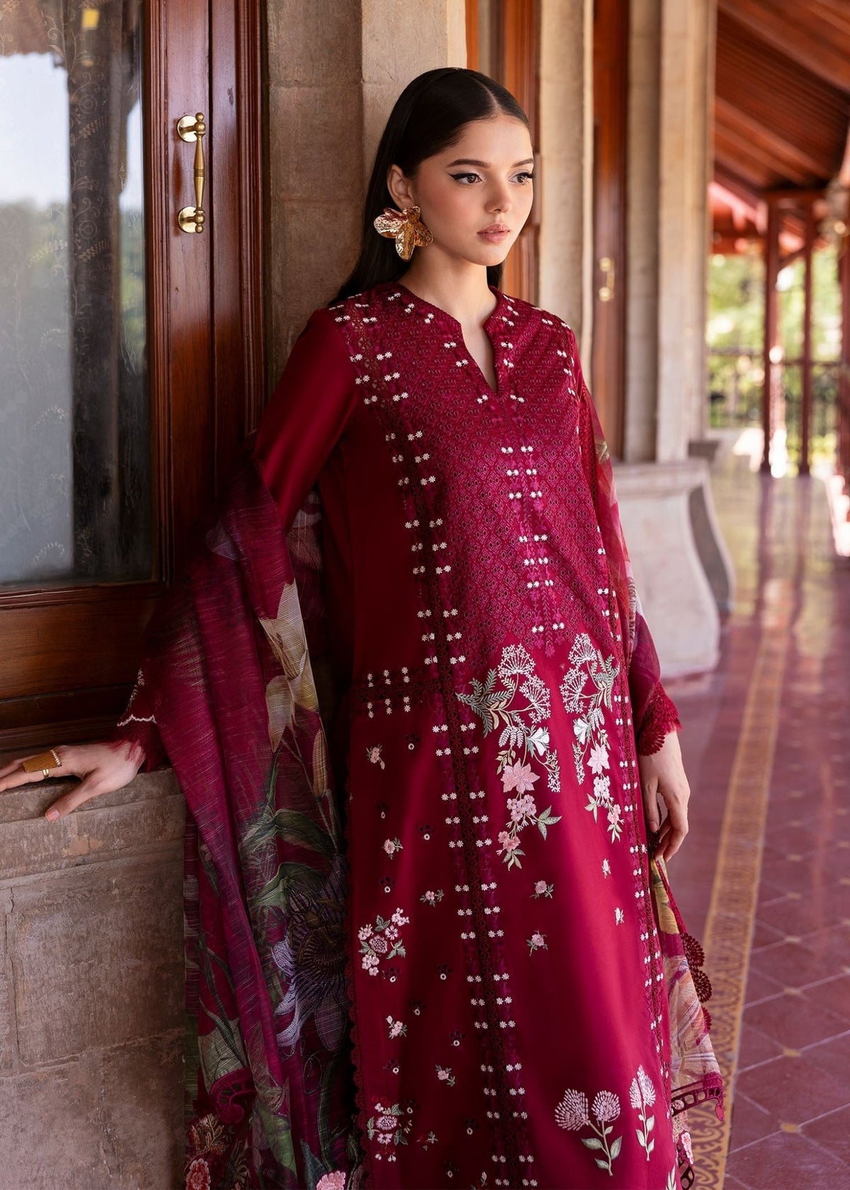 Saira Shakira | Bloom Lawn 25 | HANGING GARDENS 2-A-Brand:Saira Shakira-Type:Ladies Clothes-Red-Lawn-House of Maryam- Buy in UK, USA