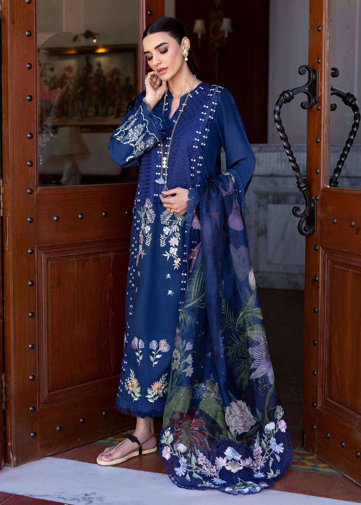 Saira Shakira | Bloom Lawn 25 | HANGING GARDENS 2-B-Brand:Saira Shakira-Type:Ladies Clothes-Lawn-Navy Blue-House of Maryam- Buy in UK, USA