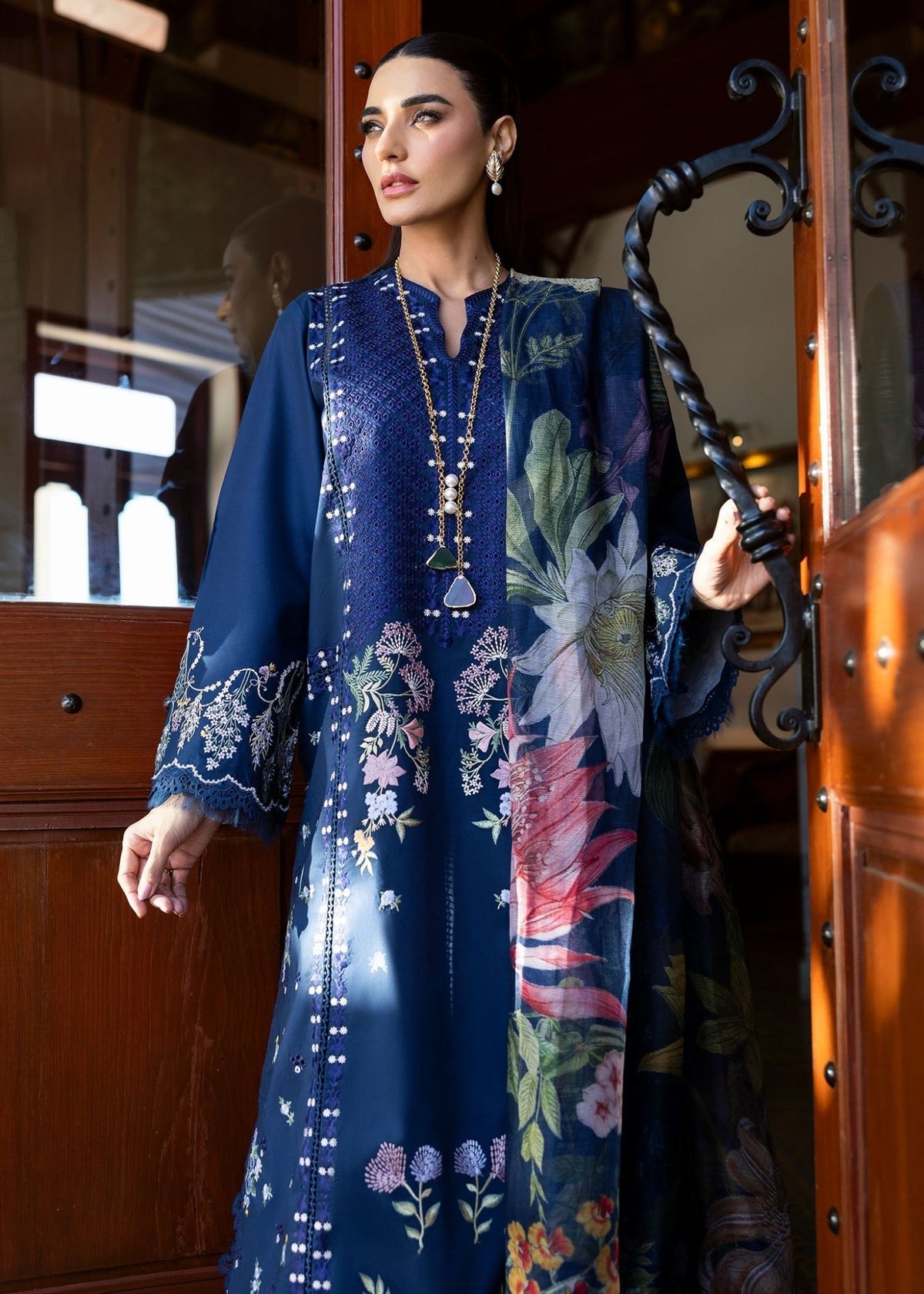 Saira Shakira | Bloom Lawn 25 | HANGING GARDENS 2-B-Brand:Saira Shakira-Type:Ladies Clothes-Lawn-Navy Blue-House of Maryam- Buy in UK, USA