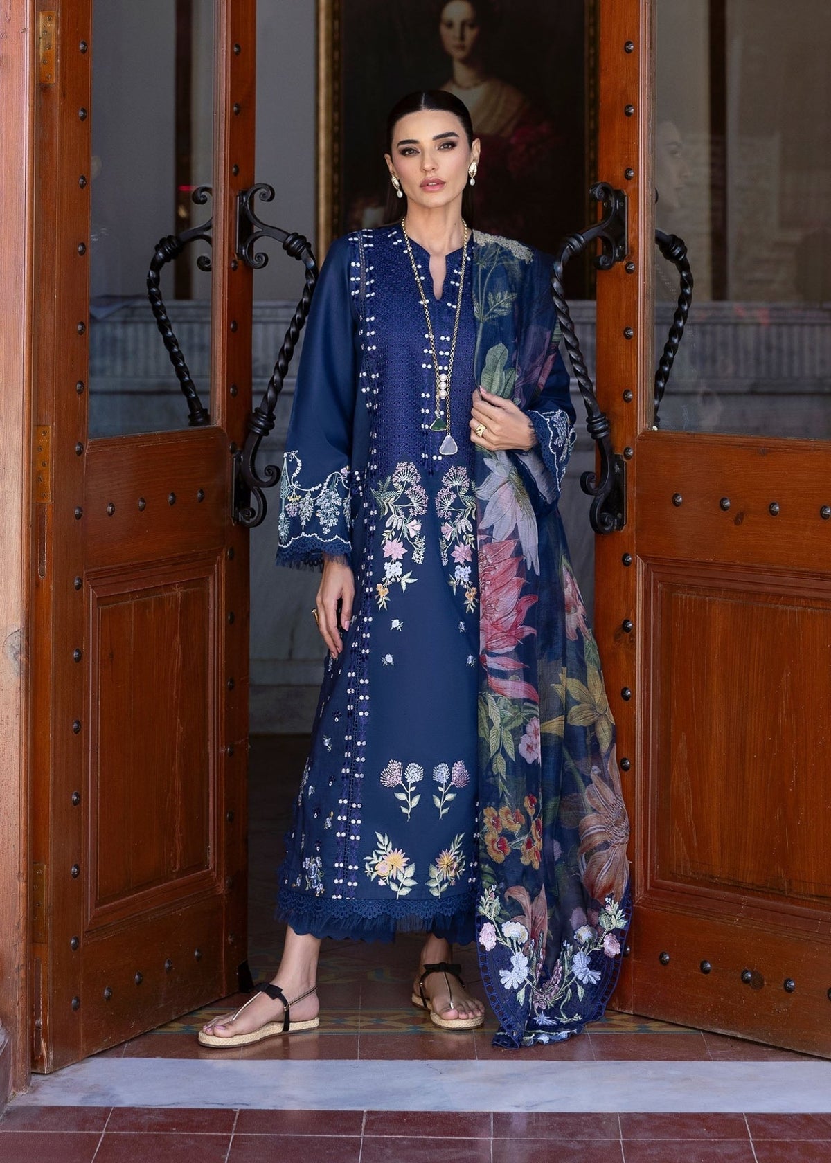 Saira Shakira | Bloom Lawn 25 | HANGING GARDENS 2-B-Brand:Saira Shakira-Type:Ladies Clothes-Lawn-Navy Blue-House of Maryam- Buy in UK, USA