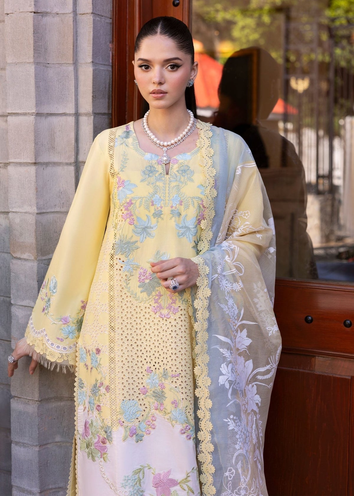 Saira Shakira | Bloom Lawn 25 | LOTUS REVERIE 4-A-Brand:Saira Shakira-Type:Ladies Clothes-Lime Yellow-Lawn-House of Maryam- Buy in UK, USA