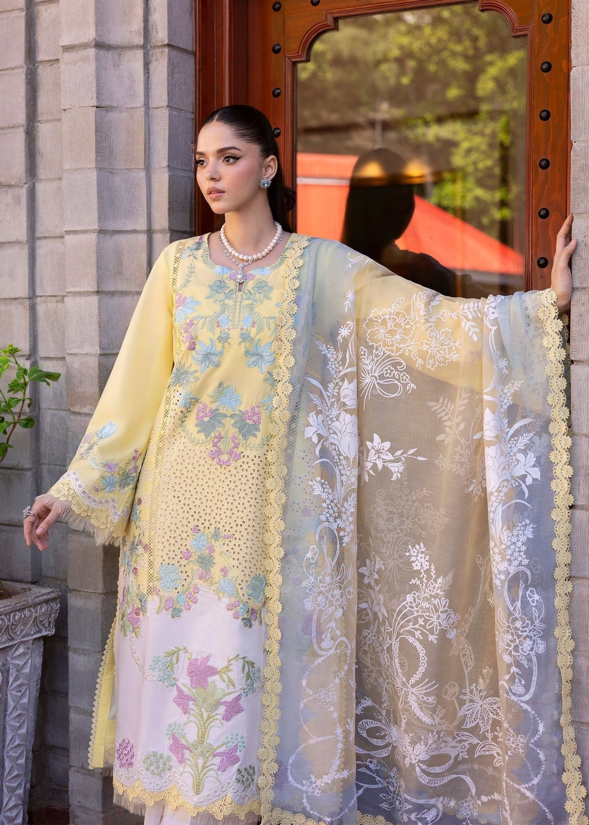Saira Shakira | Bloom Lawn 25 | LOTUS REVERIE 4-A-Brand:Saira Shakira-Type:Ladies Clothes-Lime Yellow-Lawn-House of Maryam- Buy in UK, USA