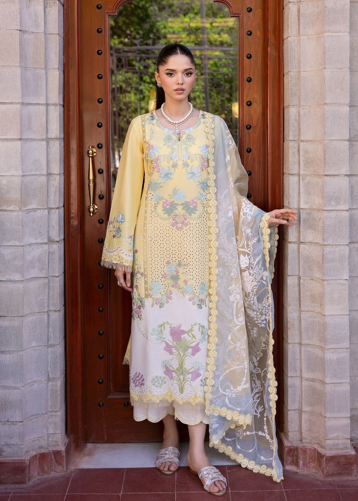 Saira Shakira | Bloom Lawn 25 | LOTUS REVERIE 4-A-Brand:Saira Shakira-Type:Ladies Clothes-Lime Yellow-Lawn-House of Maryam- Buy in UK, USA