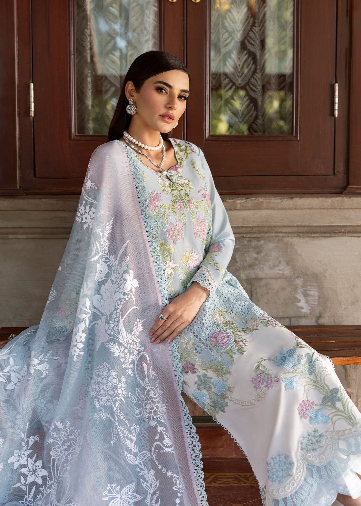 Saira Shakira | Bloom Lawn 25 | LOTUS REVERIE 4-B-Brand:Saira Shakira-Type:Ladies Clothes-Sky Blue-Lawn-House of Maryam- Buy in UK, USA