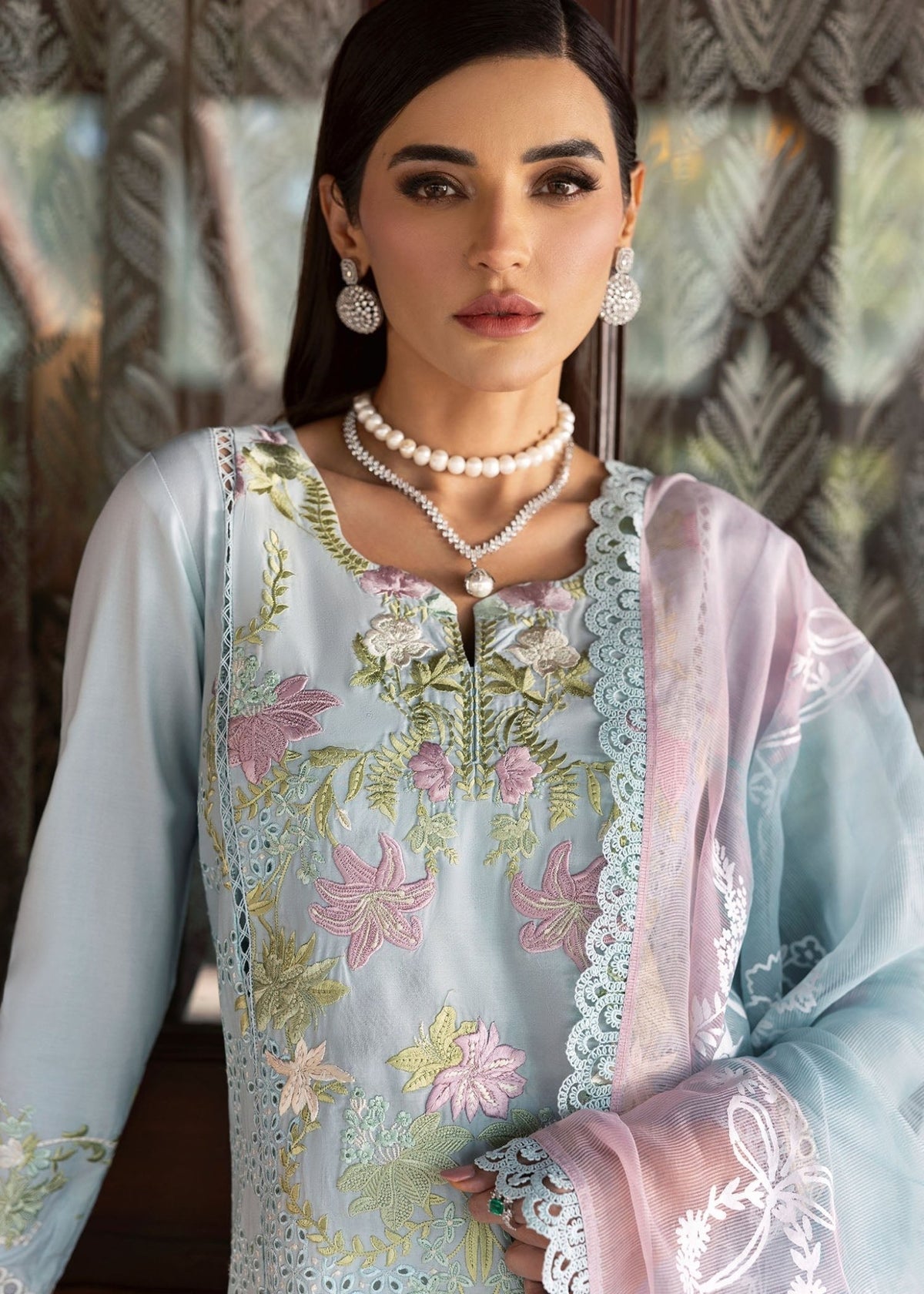 Saira Shakira | Bloom Lawn 25 | LOTUS REVERIE 4-B-Brand:Saira Shakira-Type:Ladies Clothes-Sky Blue-Lawn-House of Maryam- Buy in UK, USA