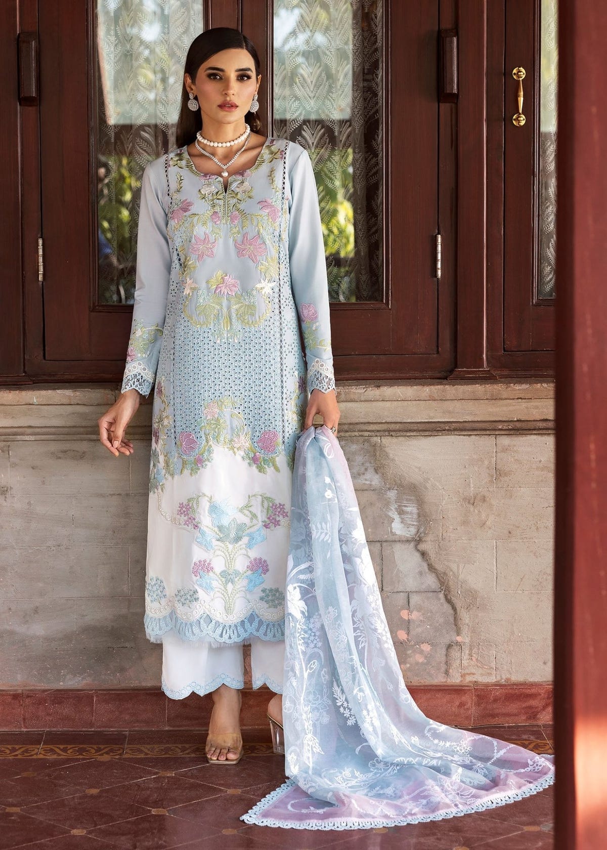 Saira Shakira | Bloom Lawn 25 | LOTUS REVERIE 4-B-Brand:Saira Shakira-Type:Ladies Clothes-Sky Blue-Lawn-House of Maryam- Buy in UK, USA