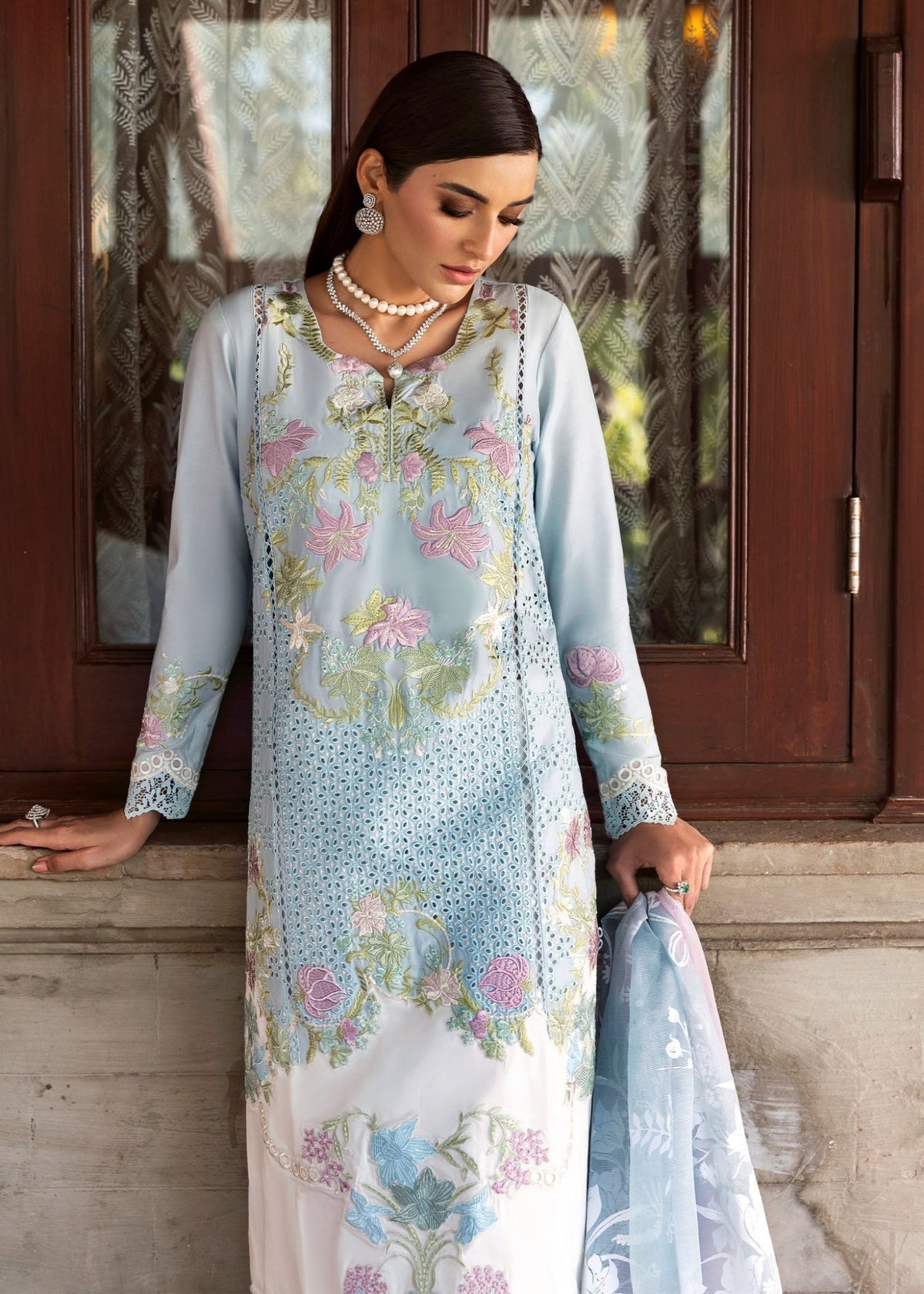 Saira Shakira | Bloom Lawn 25 | LOTUS REVERIE 4-B-Brand:Saira Shakira-Type:Ladies Clothes-Sky Blue-Lawn-House of Maryam- Buy in UK, USA