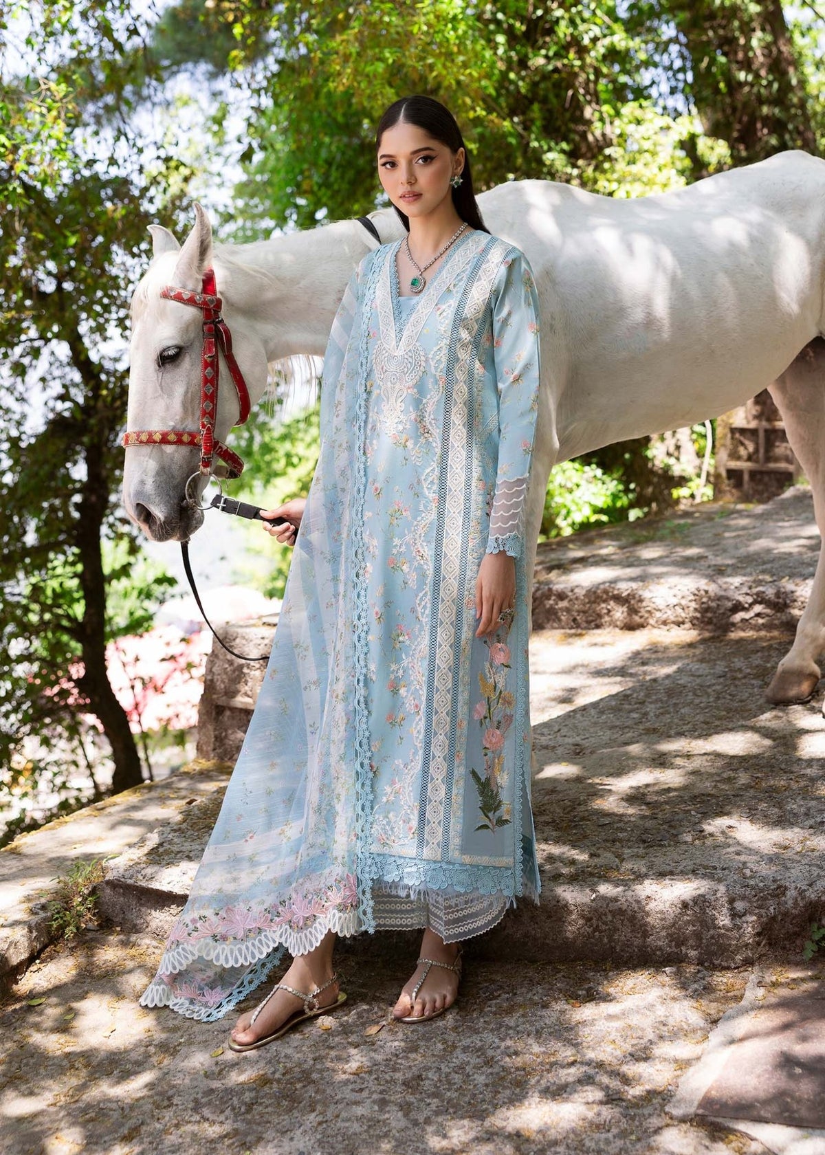 Saira Shakira | Bloom Lawn 25 | SWEET OPEL 8-B-Brand:Saira Shakira-Type:Ladies Clothes-Sky Blue-Lawn-House of Maryam- Buy in UK, USA